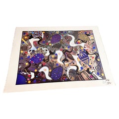 Print Modern Abstract Style blue color signed and Dated 19991