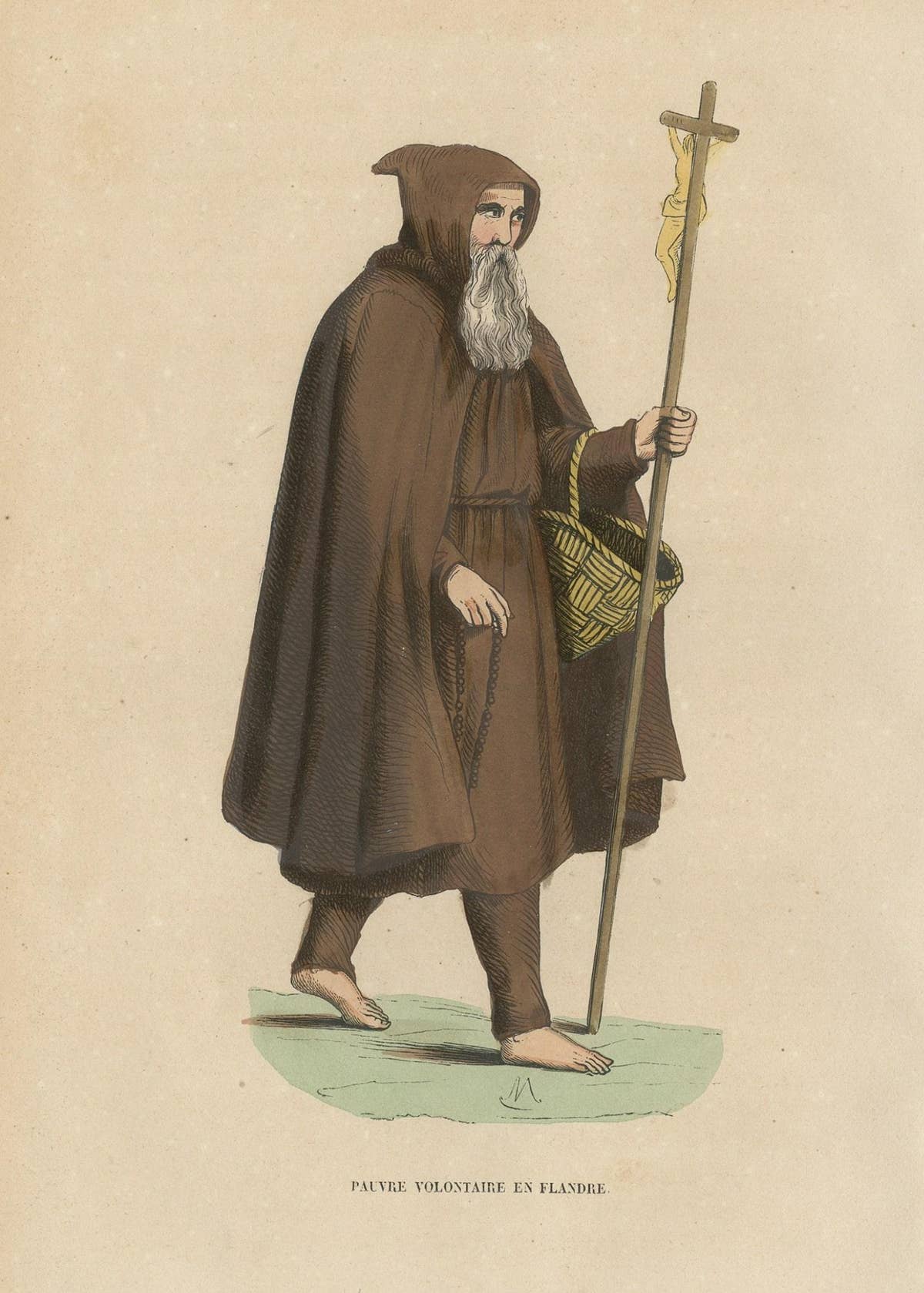 Print of a Monk of the Order of Poor Volunteers with Crucifix, 1845