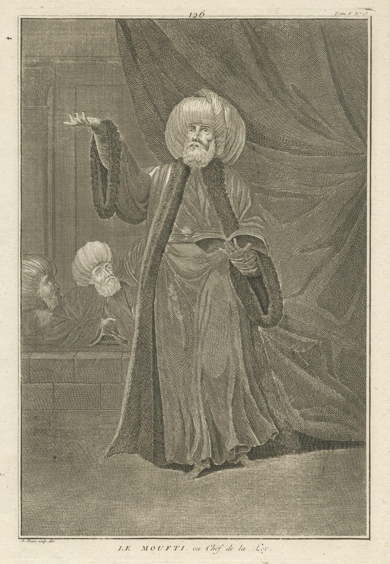 Impression d'un Mufti ou érudit islamique Sunni, interpréteur de la loi islamique, vers 1725 Bon état - En vente à Langweer, NL