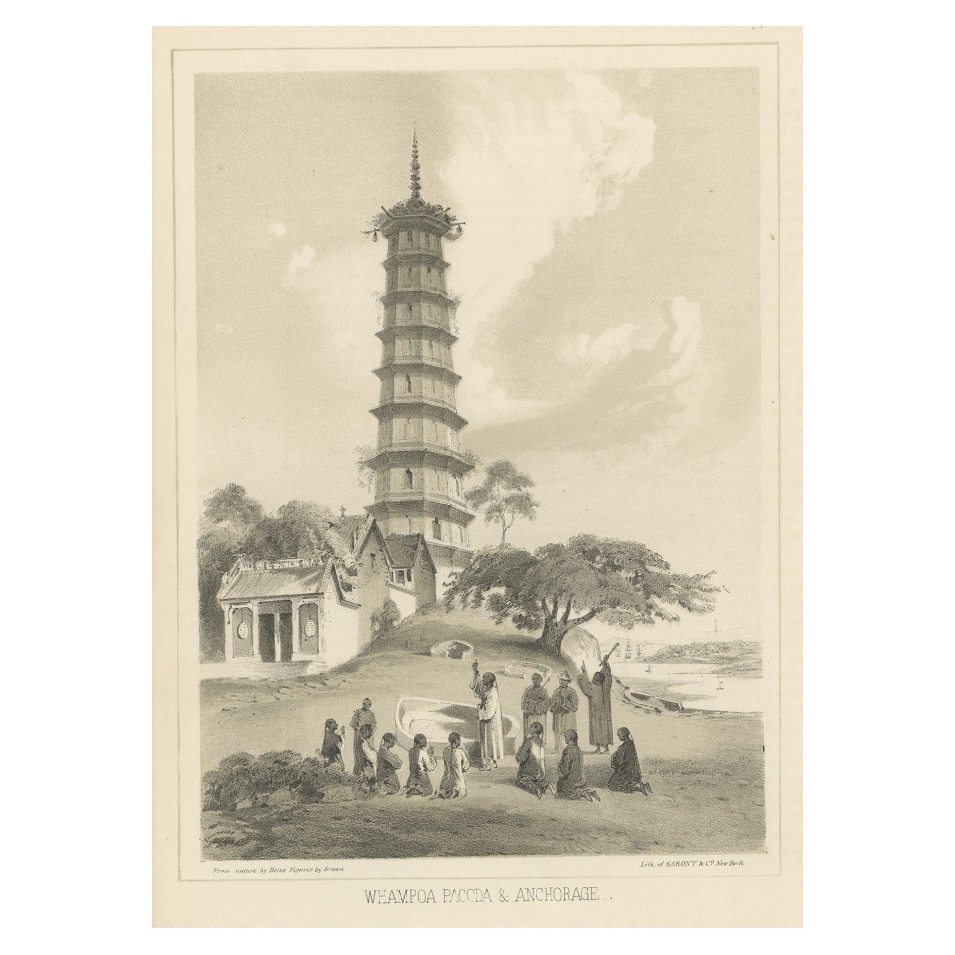 Druck einer Pagode auf der Pazhou-Insel auf Haizhu, Guangzhou, Guangdong, China, 1856