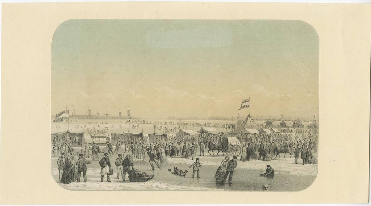 Print of An Ice Skating Scene on the River Maas, Rotterdam, Netherlands, 1855