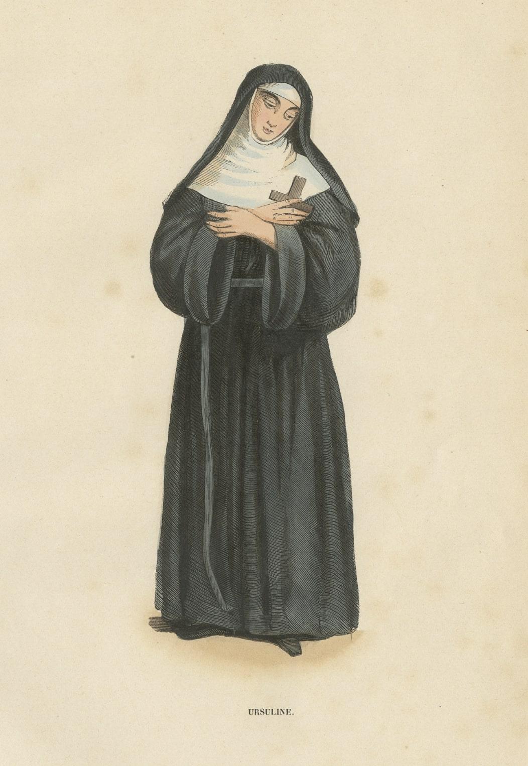 19th Century Print of an Ursuline Sister, of an Enclosed Religious Order of Consecrated Women For Sale