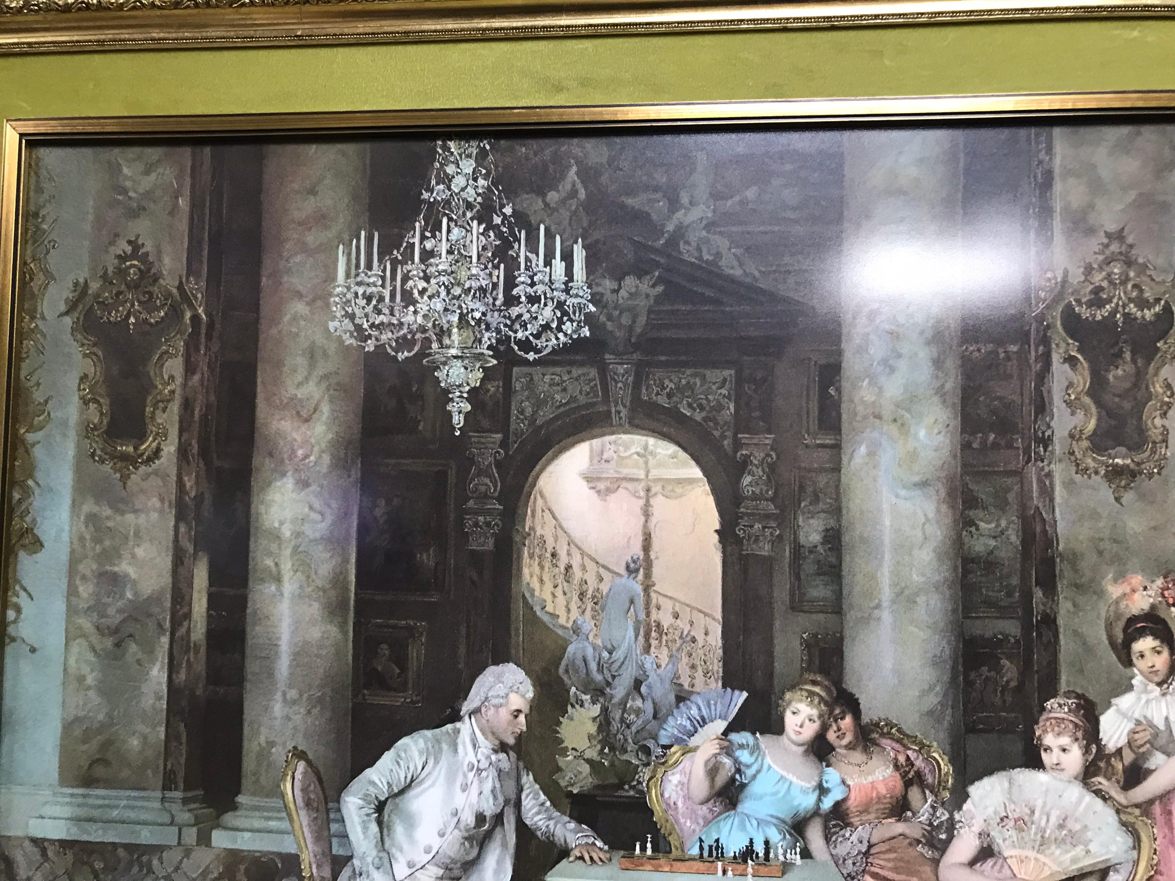 Print of aristocratic interior

Set behind non-reflective glass in gilt frame with velvet slip

Ready to hang