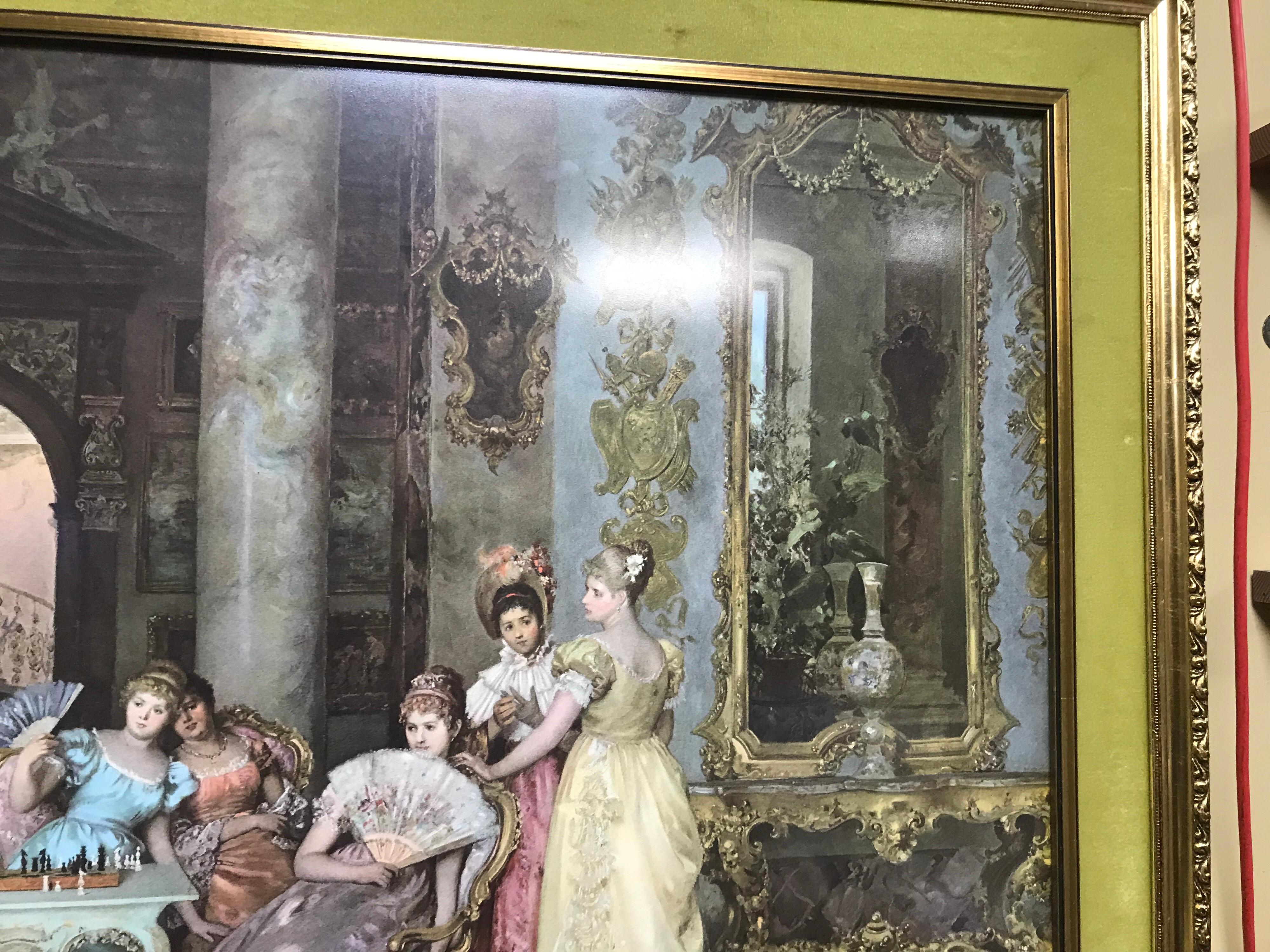 20th Century Print of Aristocratic Drawing Room Scene Set in Gilt Frame For Sale
