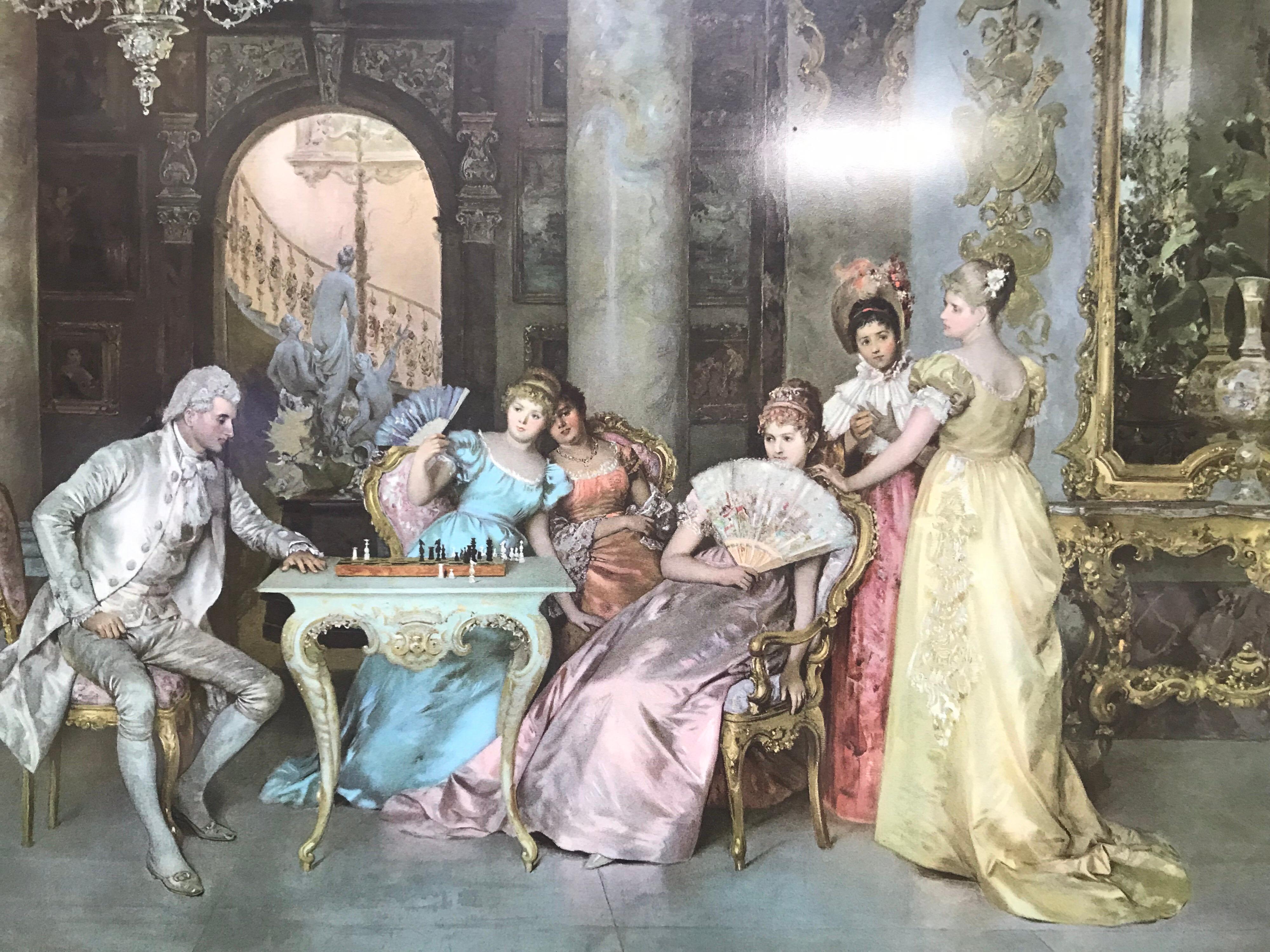 Print of Aristocratic Drawing Room Scene Set in Gilt Frame For Sale 1