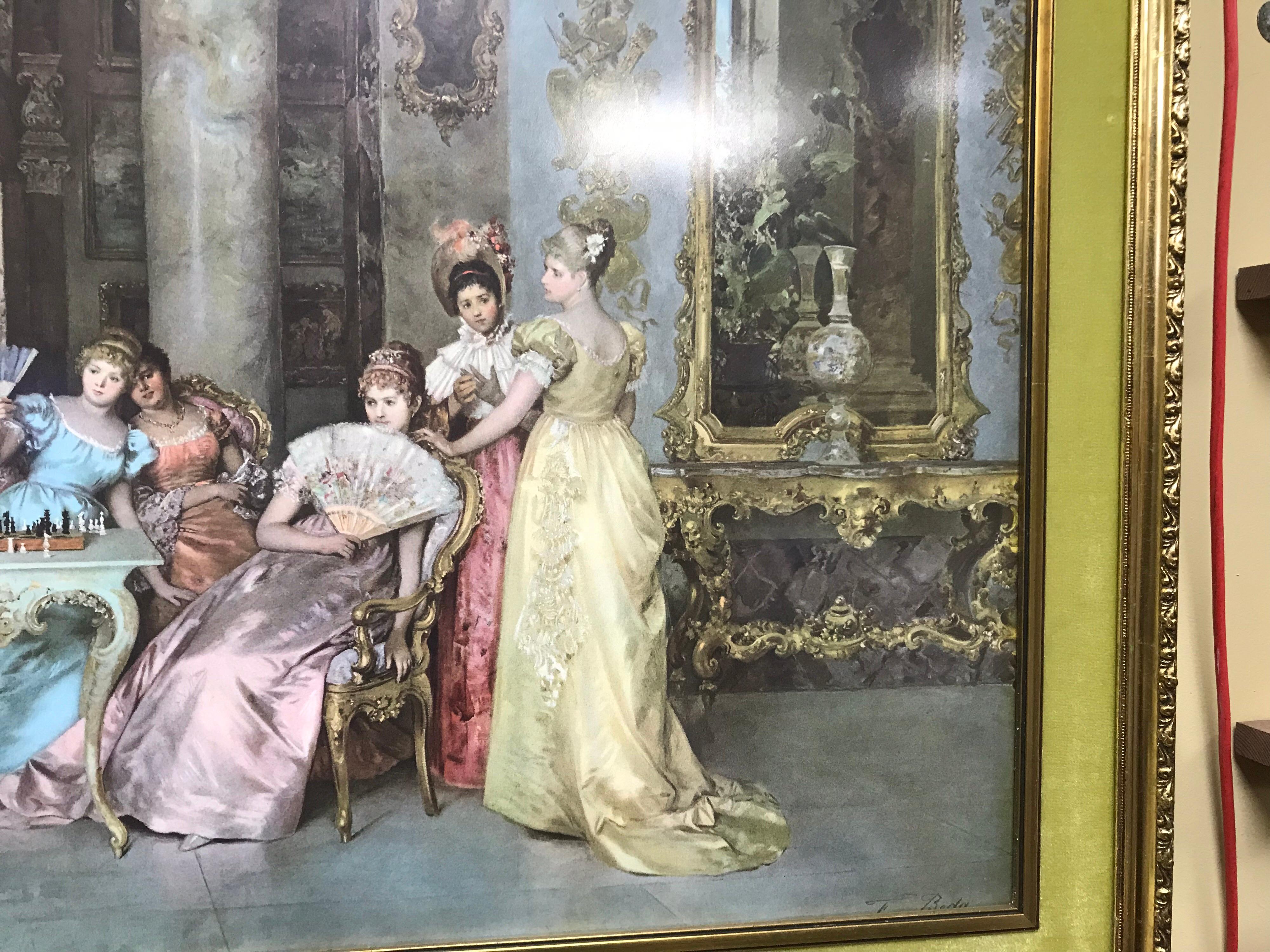 Print of Aristocratic Drawing Room Scene Set in Gilt Frame For Sale 2