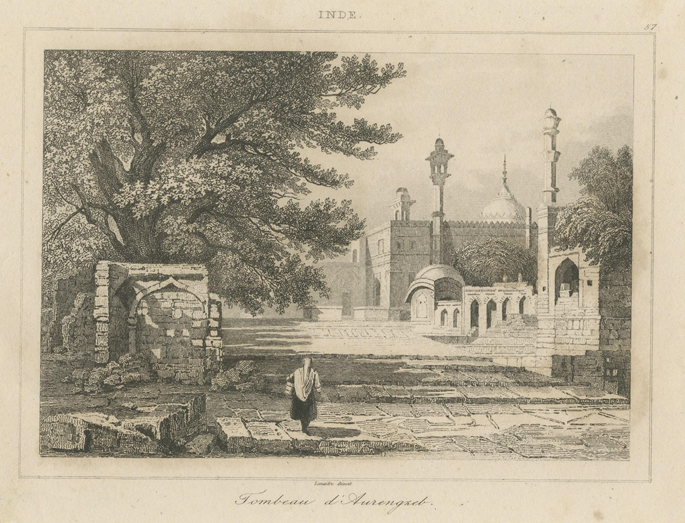 19th Century Print of Aurengzeb's Tomb, the Last Influential Mughal Emperor of India, 1860 For Sale