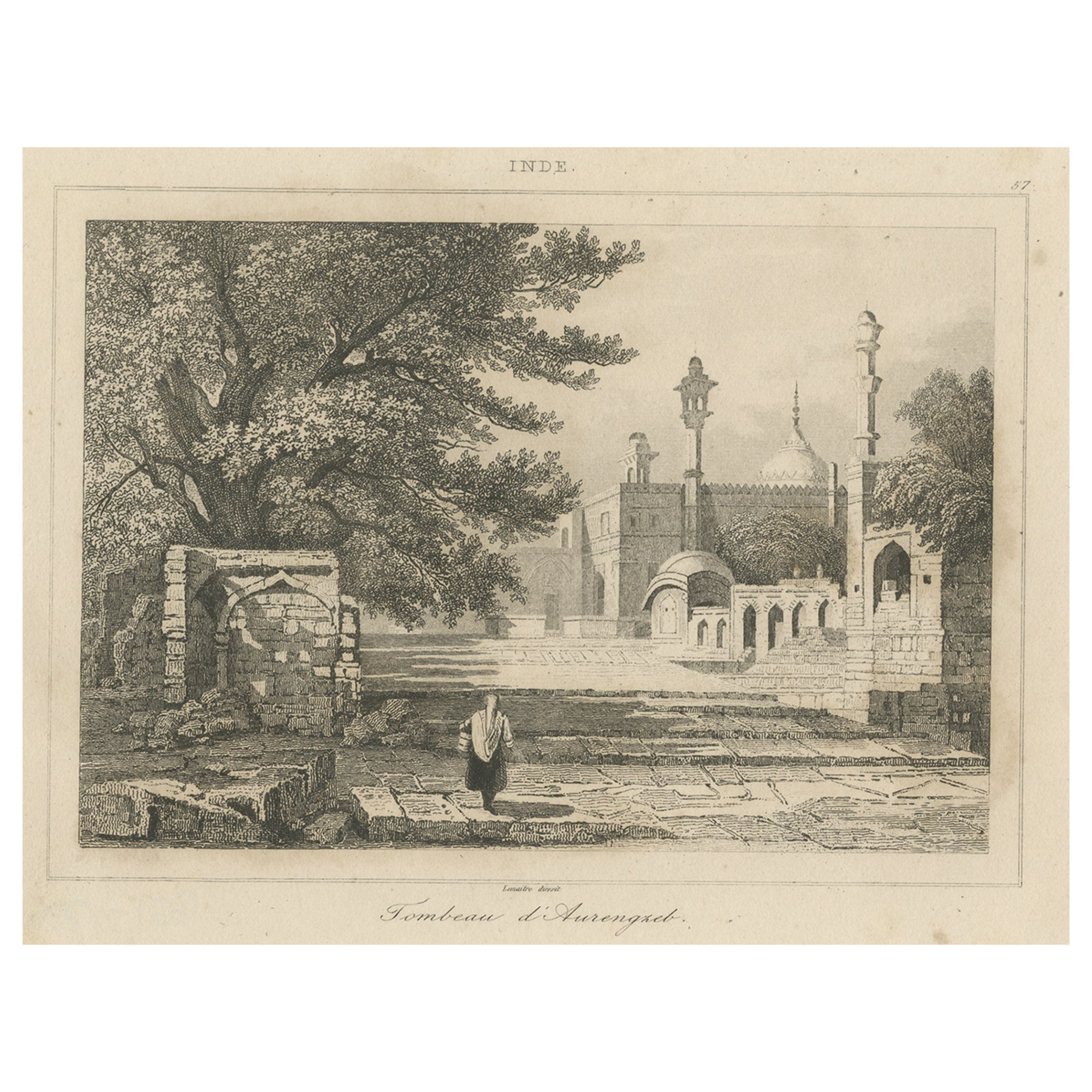 Print of Aurengzeb's Tomb, the Last Influential Mughal Emperor of India, 1860