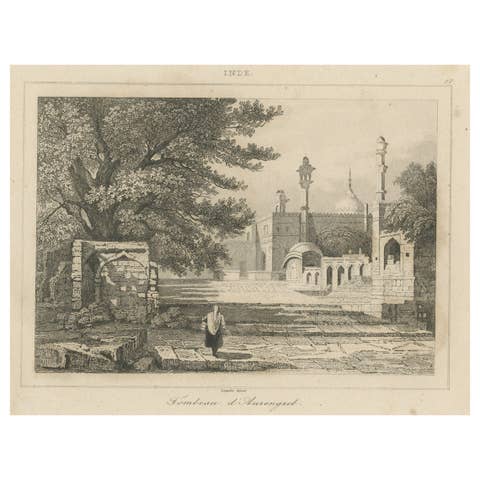 Print of Aurengzeb's Tomb, the Last Influential Mughal Emperor of India, 1860