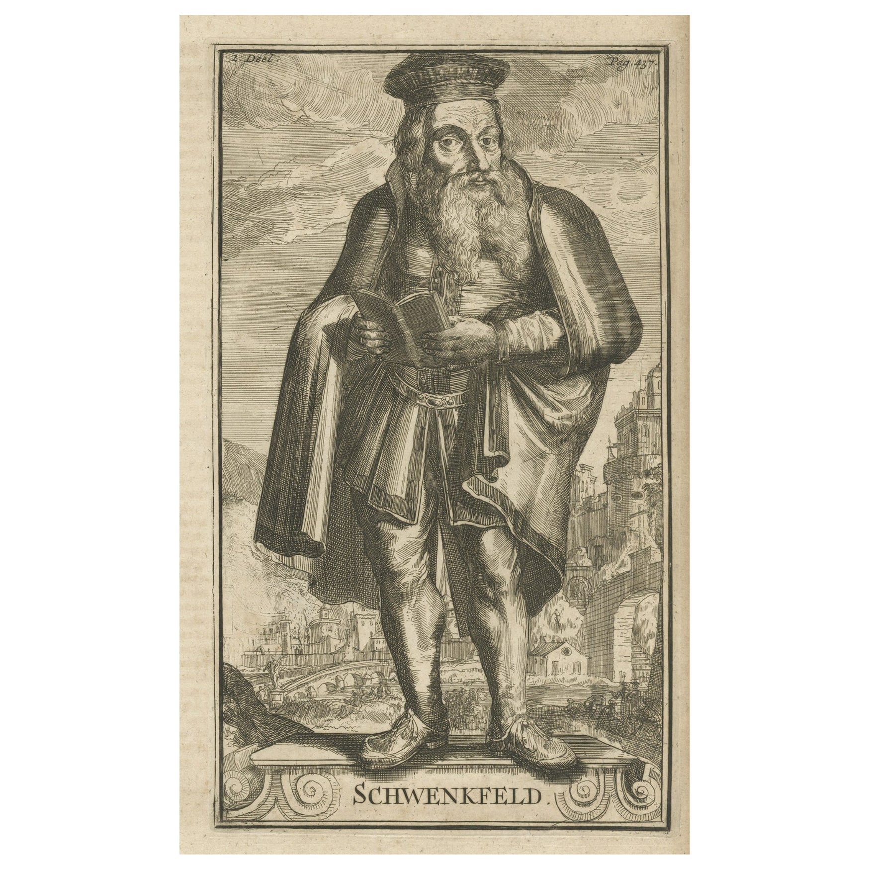 Stampa di Caspar Schwenkfeld, teologo, scrittore e predicatore tedesco della Slesia