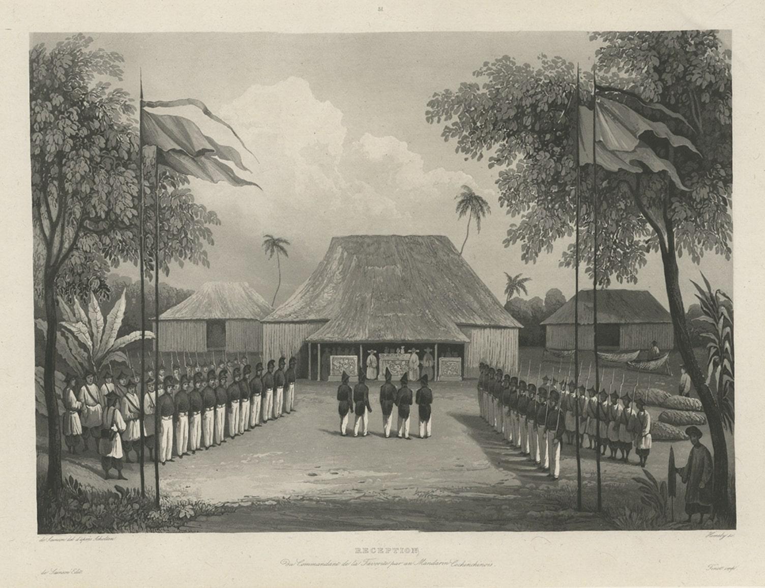 Impression du lieu de commandant Laplace reçue par un mandarin cochinchinois, vers 1830 Bon état - En vente à Langweer, NL