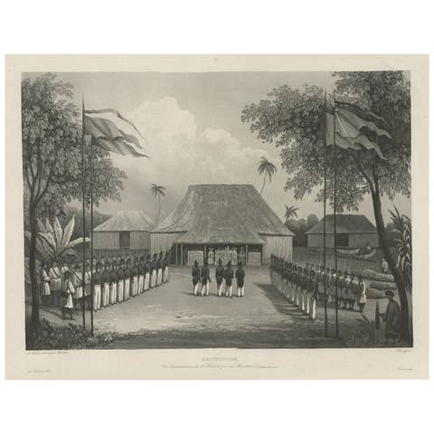 Antique Print of Commander Laplace Welcomed by Cochinchinese Mandarin, c.1830