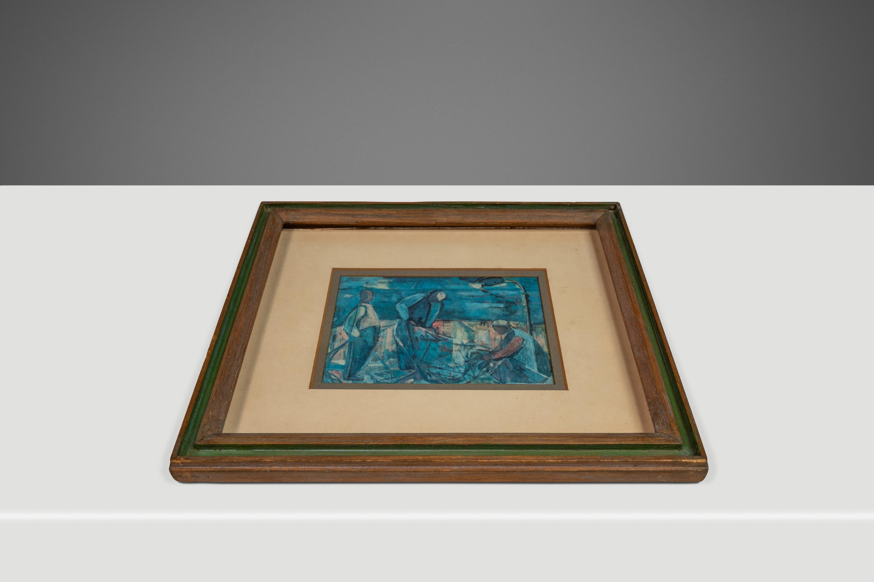 Print of 'Fisherman', Israeli Artist Margot Lange Ascheim,  West Germany, 1960's In Good Condition For Sale In Deland, FL