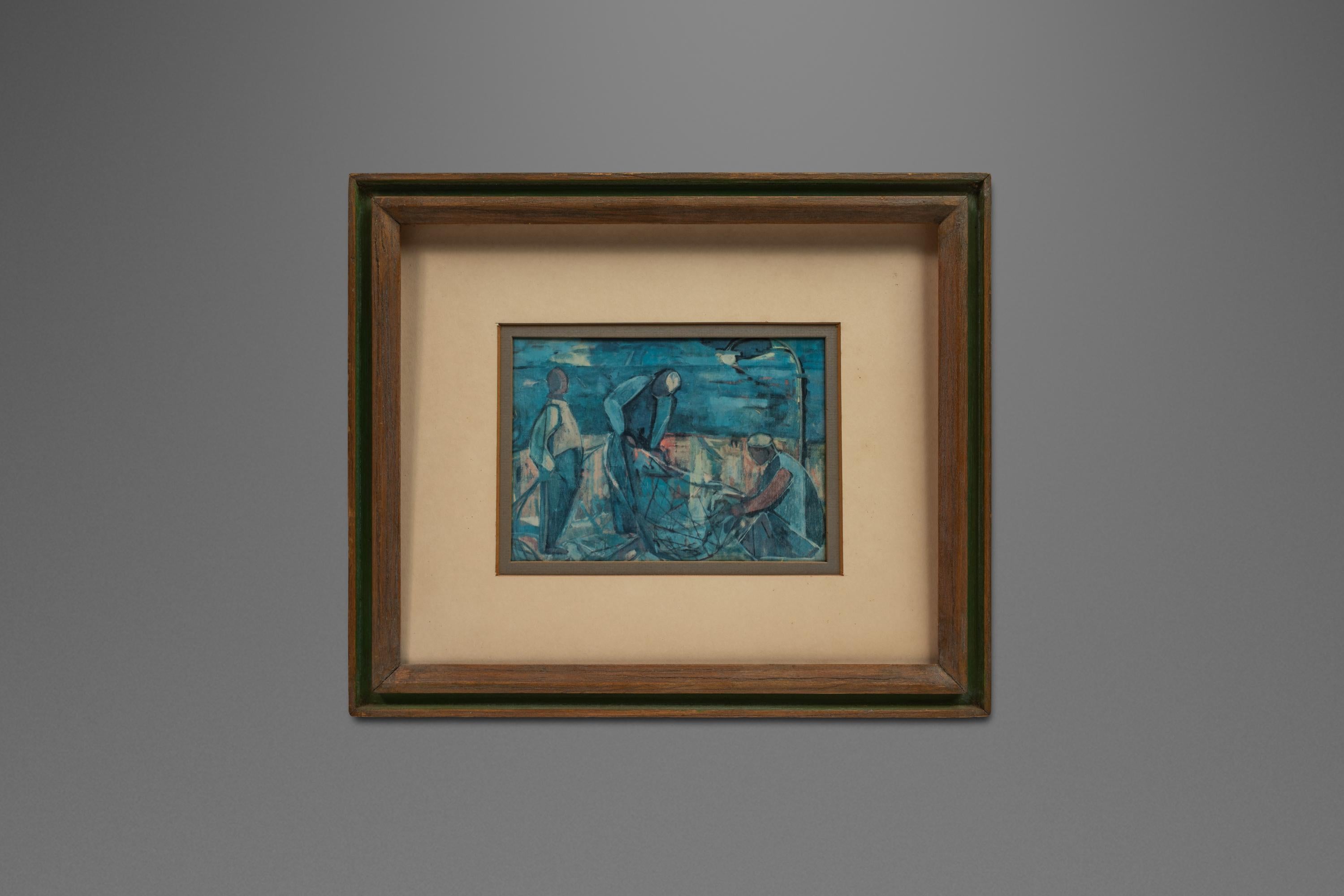 Mid-20th Century Print of 'Fisherman', Israeli Artist Margot Lange Ascheim,  West Germany, 1960's For Sale