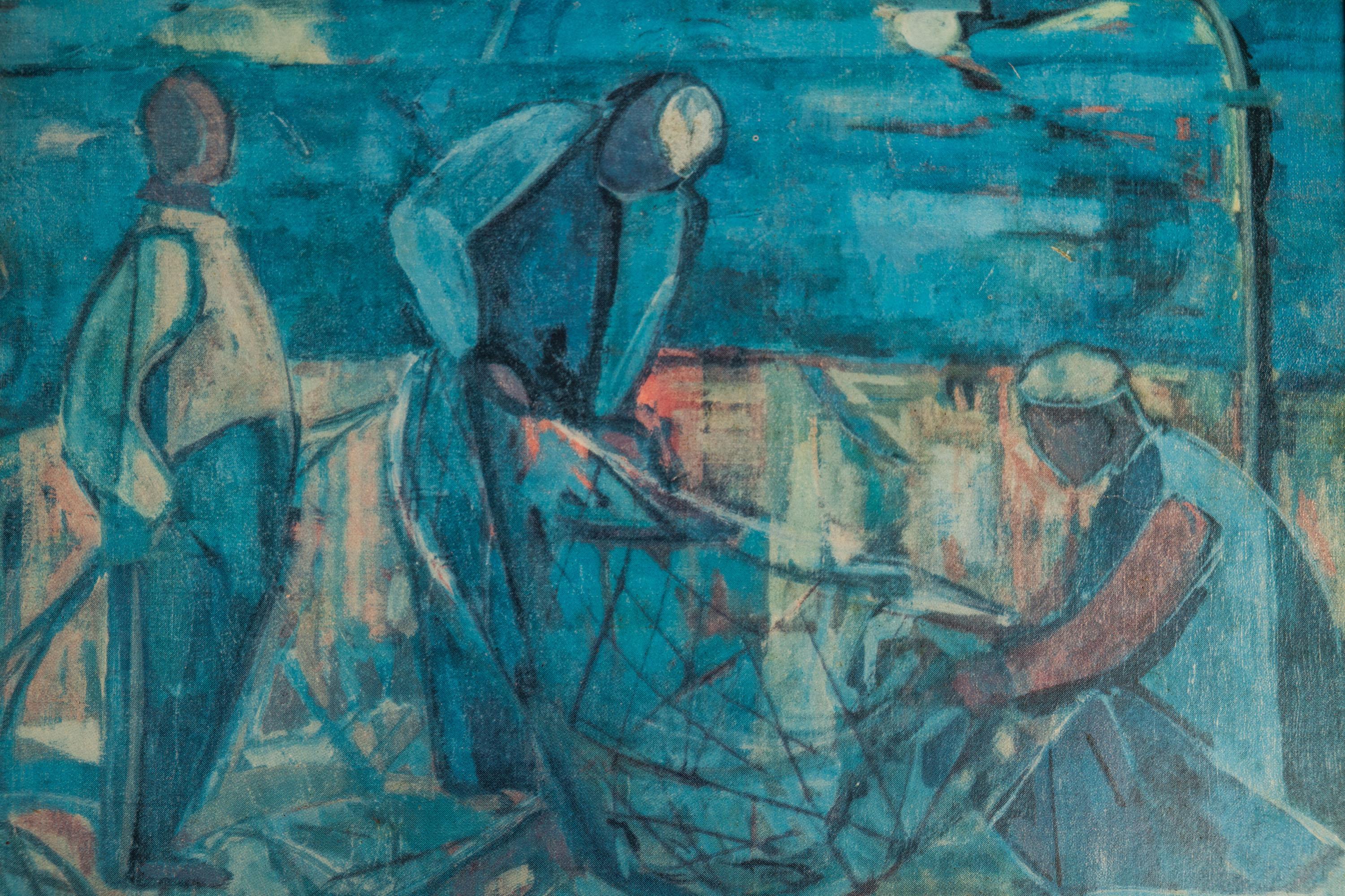 Print of 'Fisherman', Israeli Artist Margot Lange Ascheim,  West Germany, 1960's For Sale 1