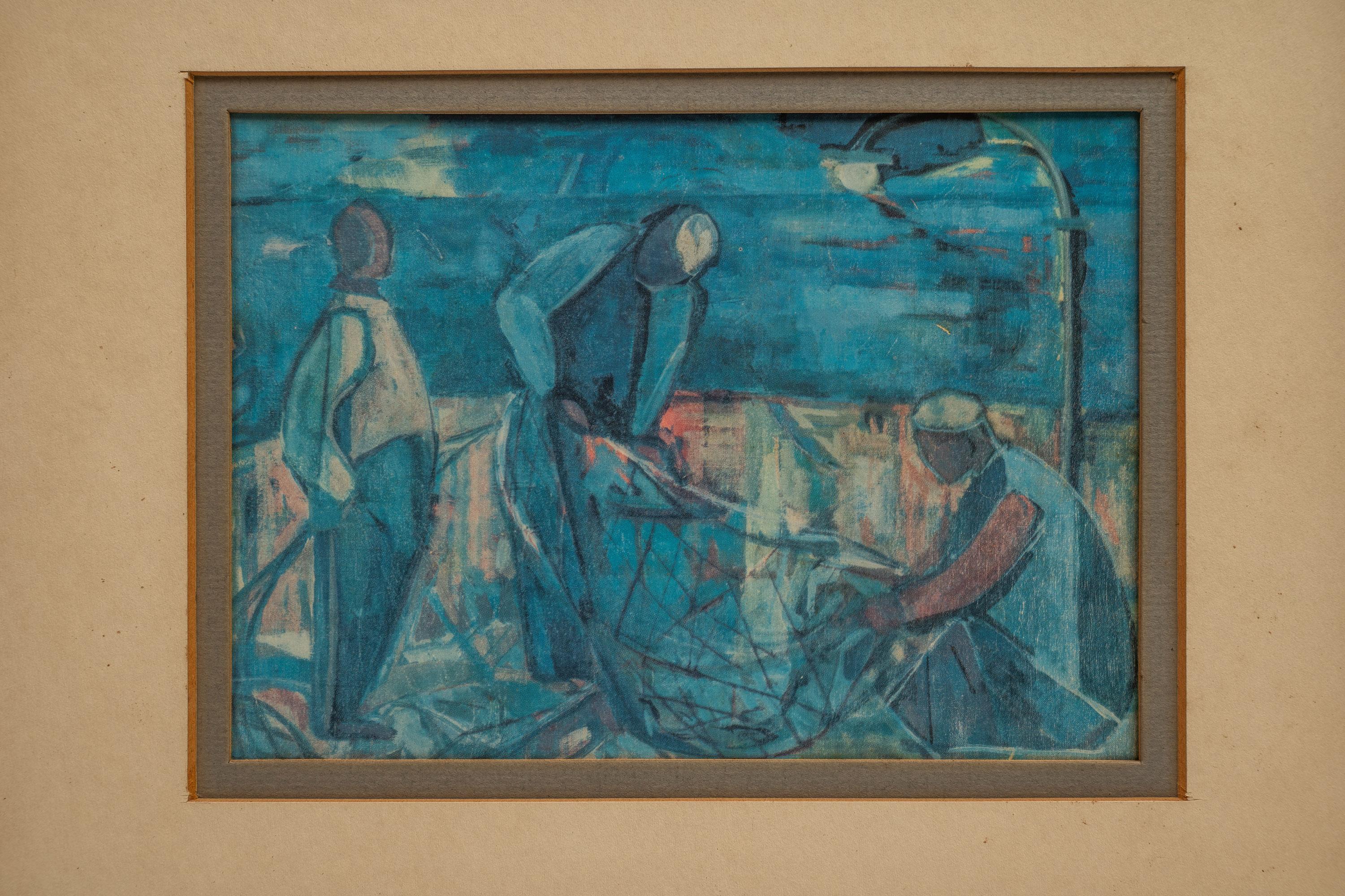 Print of 'Fisherman', Israeli Artist Margot Lange Ascheim,  West Germany, 1960's For Sale 2
