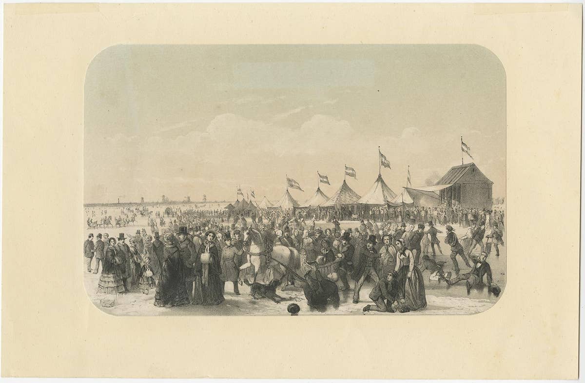 Print of Ice Skating Scene on the River Maas in Rotterdam, the Netherlands, 1855