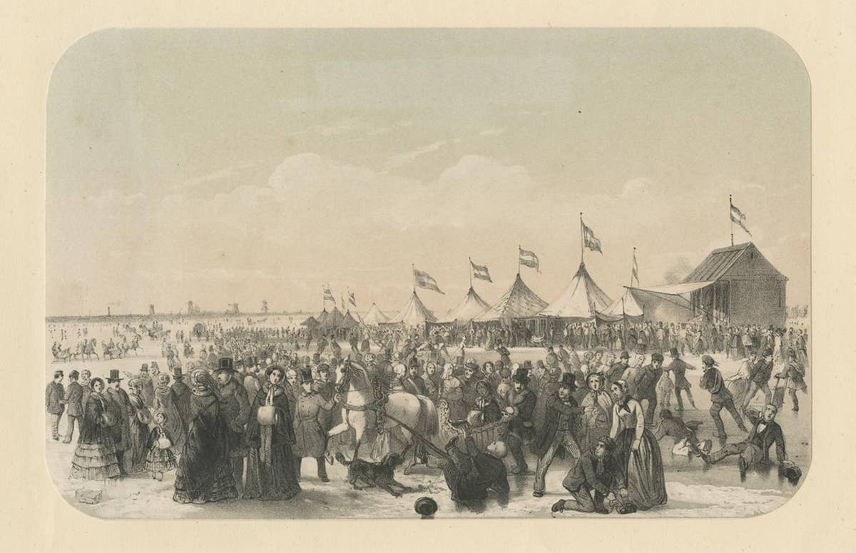 Print of Ice Skating Scene on the River Maas in Rotterdam, the Netherlands, 1855