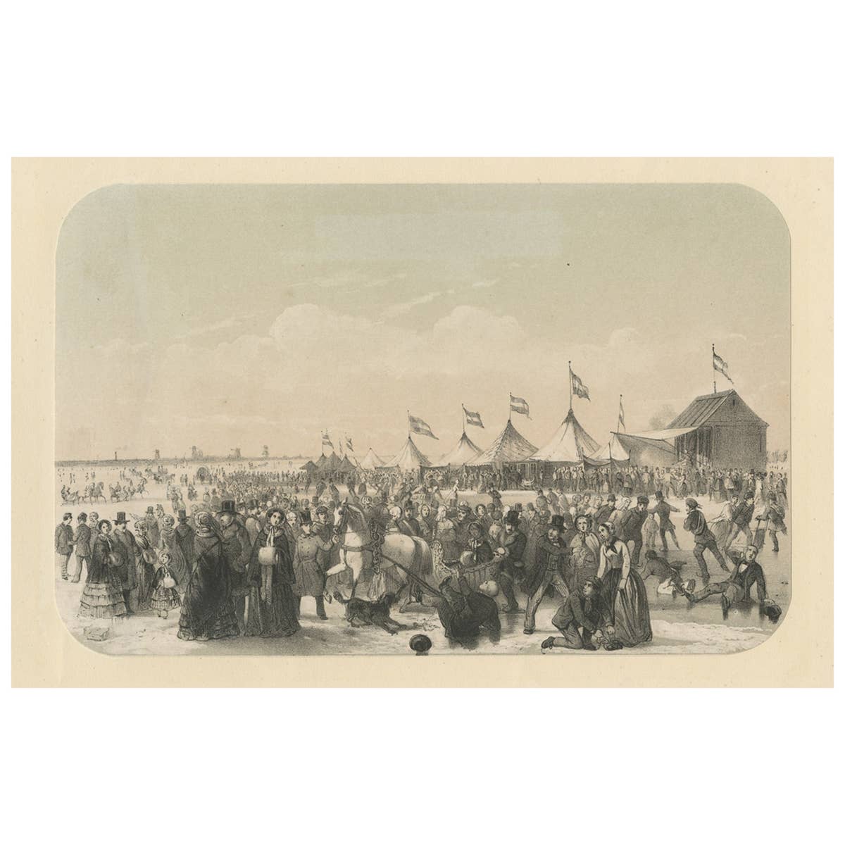 Print of Ice Skating Scene on the River Maas in Rotterdam, the Netherlands, 1855