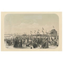 Druck einer Eisschlaufenszene auf dem Fluss Maas in Rotterdam, Niederlande, 1855