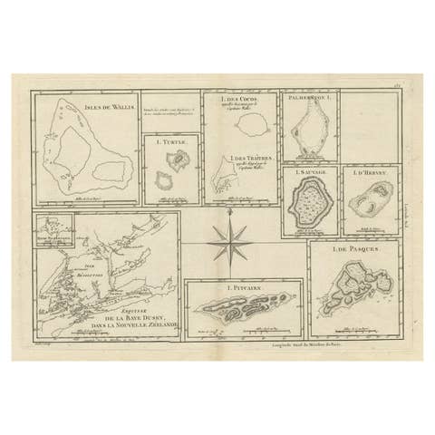 Print of Maps of Islands of the South Pacific, Incl. Pitcairn & Dusky Bay, 1788