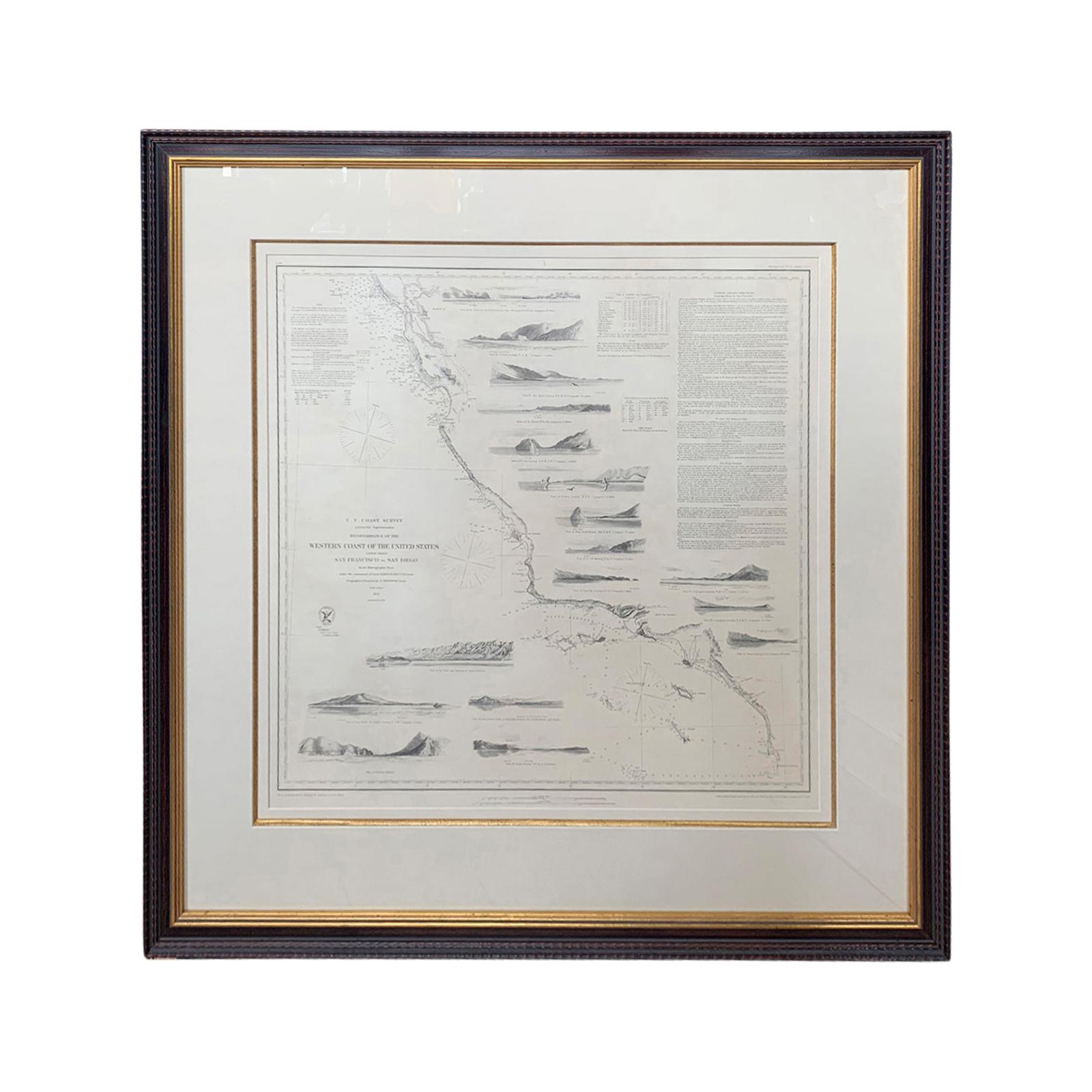 Print of Reconnaissance of the West Coast of U.S. San Francisco to San Diego Map
