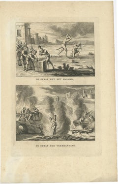 Print of Religious Punishments with the Sword and Fire, Incl Decapitating, 1731