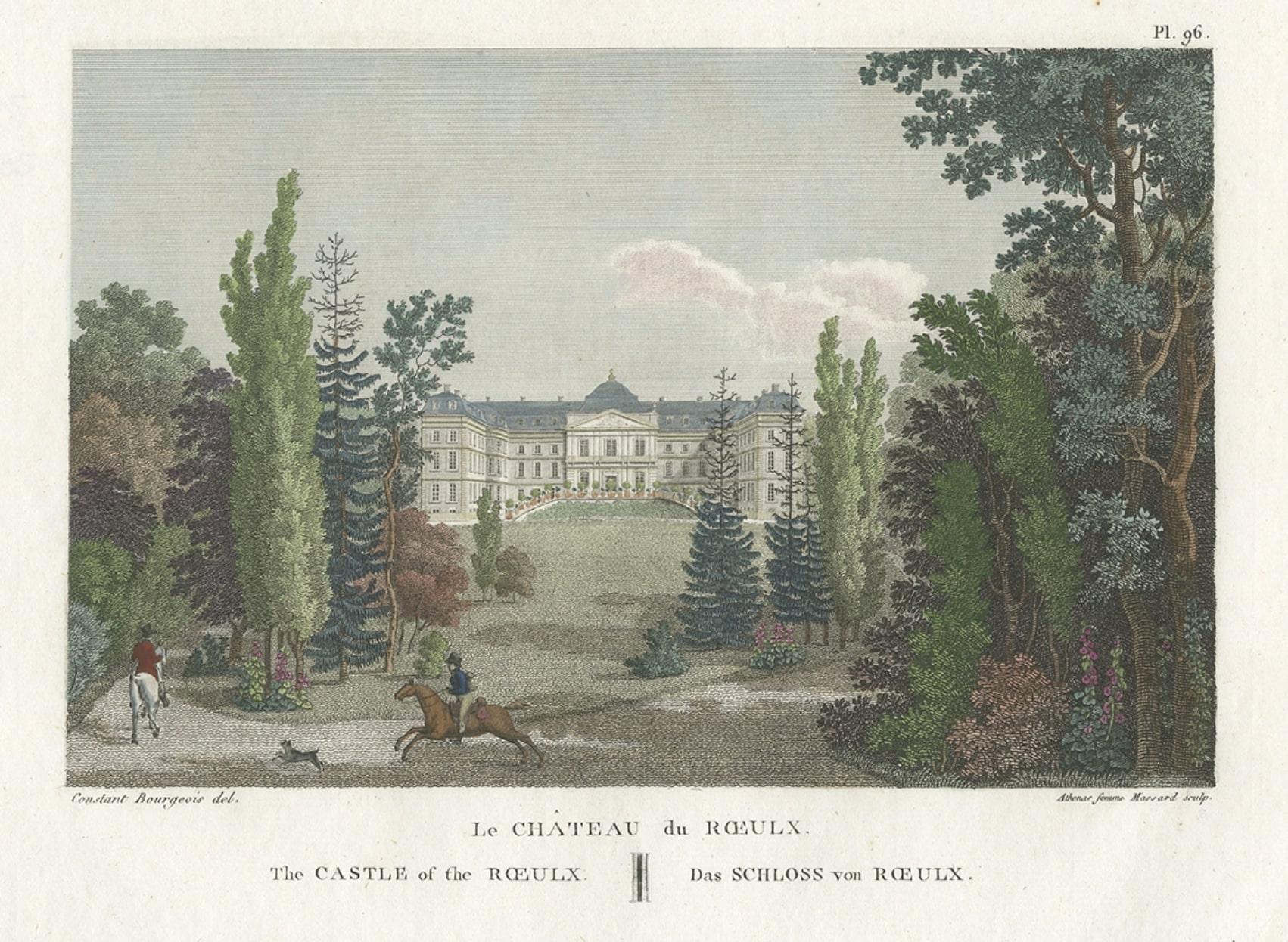 Impression du château de Roeulx dans la province d'Haïti, Wallonia, Belgique, 1808 Bon état - En vente à Langweer, NL