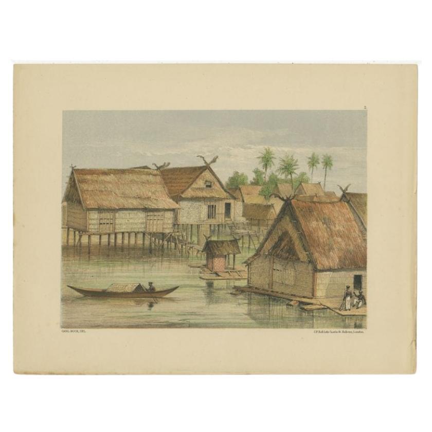 Antique print with a view of Tenggarong, Indonesia. This print originates from 'Reis in Oost- en Zuid-Borneo van Koetei naar Banjermassin (..)' by Carl Bock.

Artists and Engravers: Carl Alfred Bock (17 September 1849 – 10 August 1932) was a
