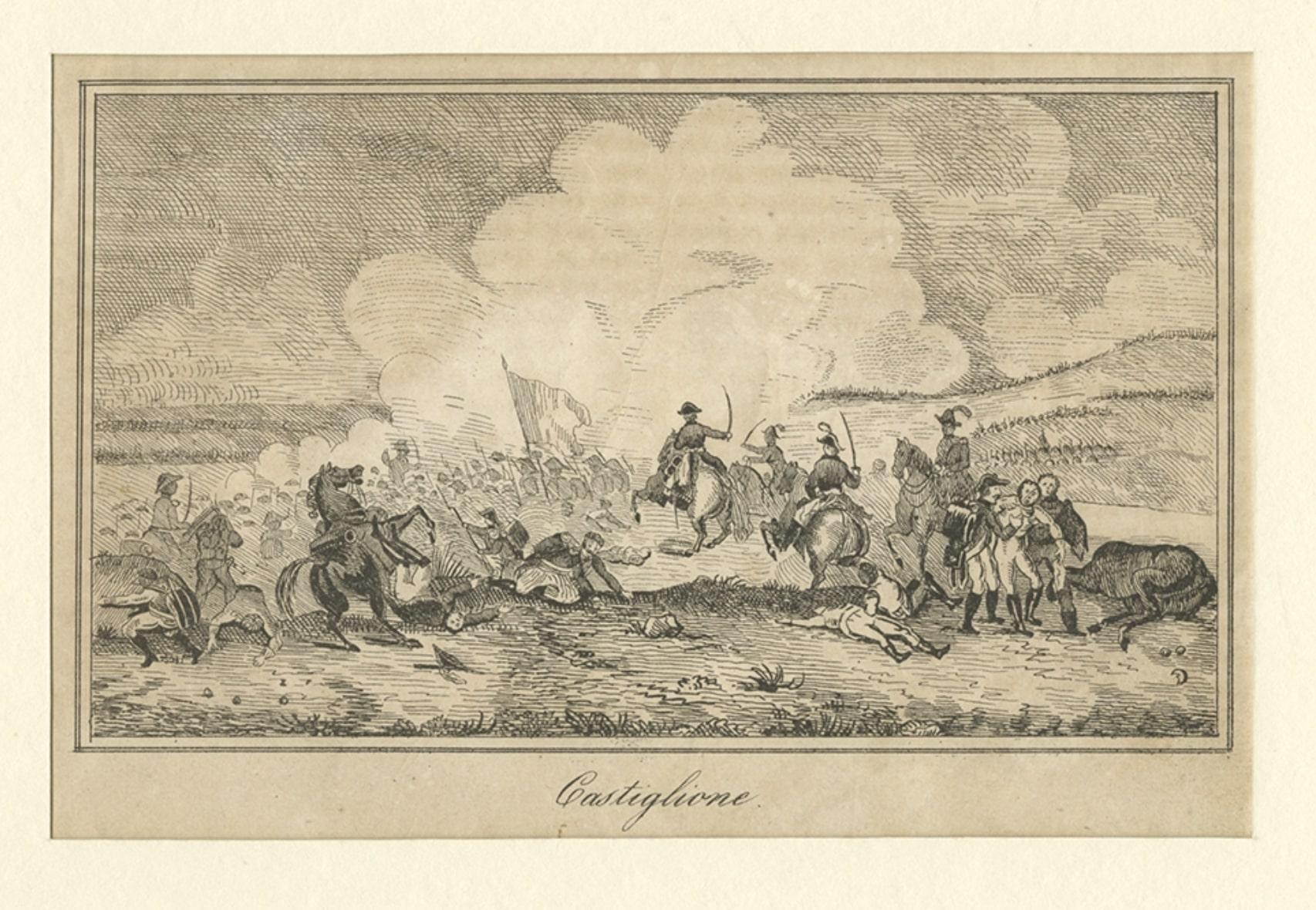 Druck der Schlacht von Castiglione, Italien, Napoleon besiegt die Österreicher, um 1800 im Zustand „Relativ gut“ im Angebot in Langweer, NL