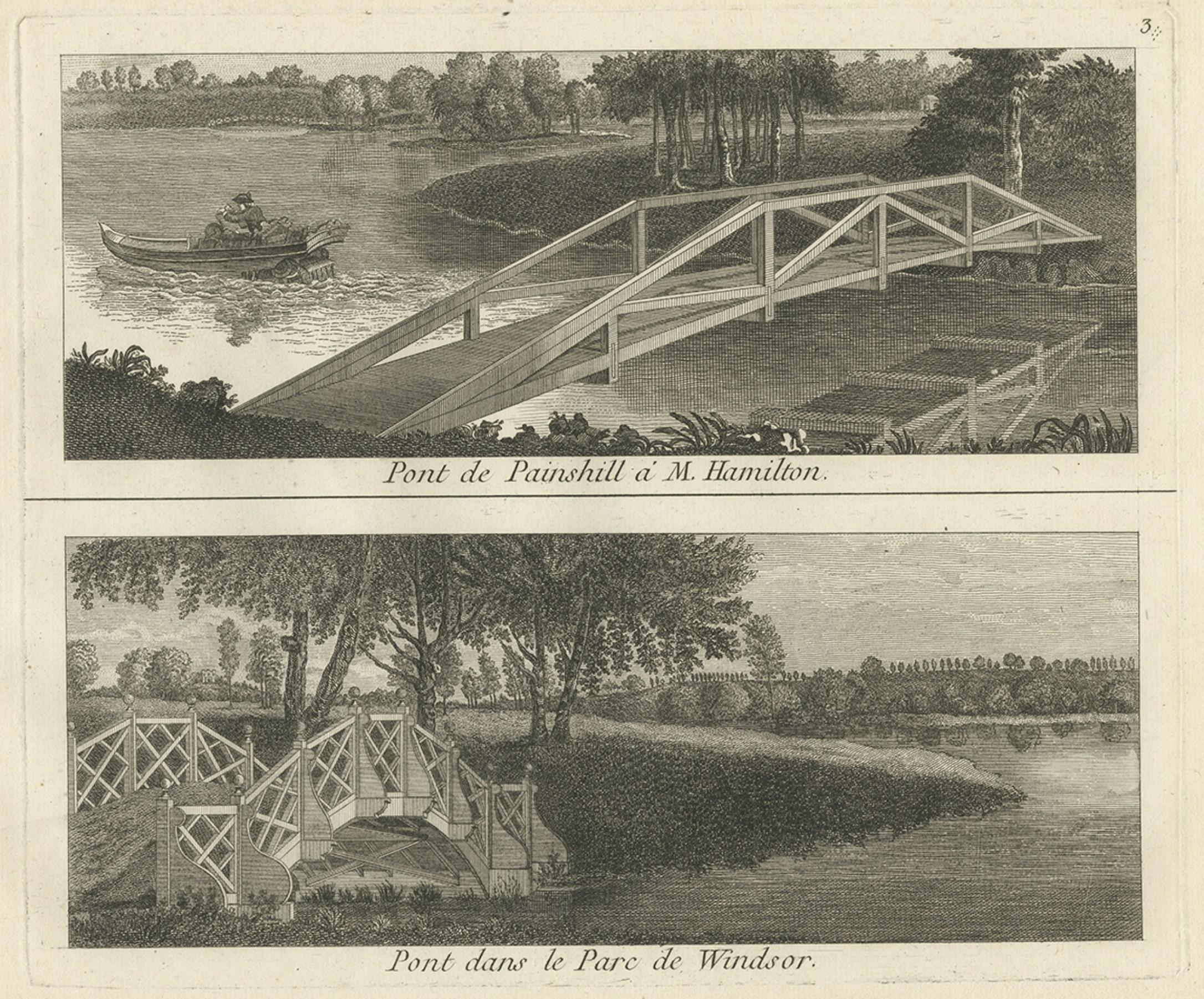 Druck der Brücke von Painshill & Windsor Park, Belfast, Nordirland, 1785 im Zustand „Gut“ im Angebot in Langweer, NL