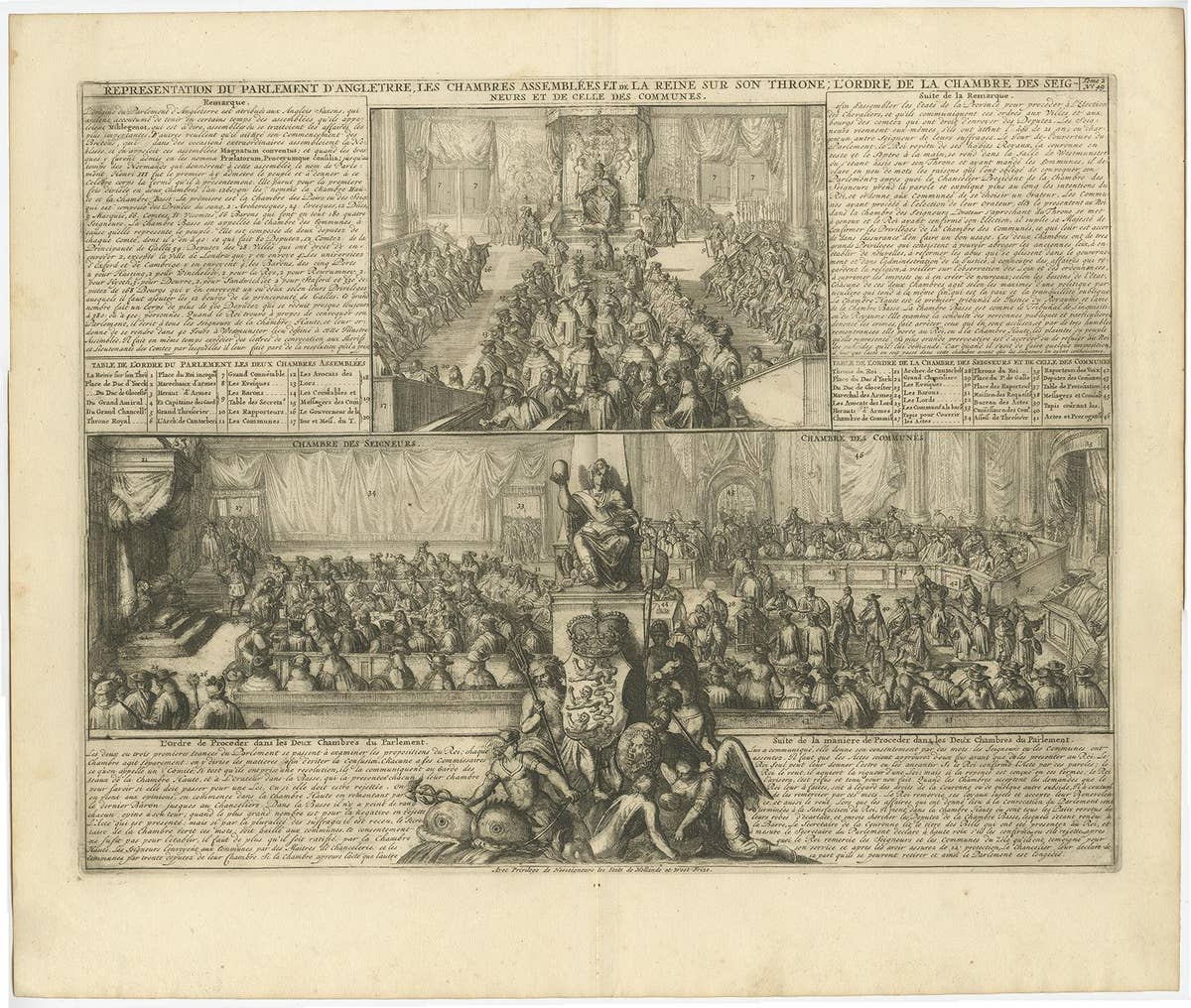Print of the British Parliament & an Assembly before the King of England, 1732