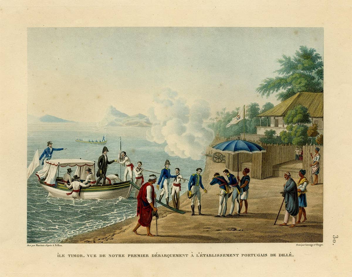 Print of the French Disembark at the Portugese Settlement of Dille, Timor, 1825