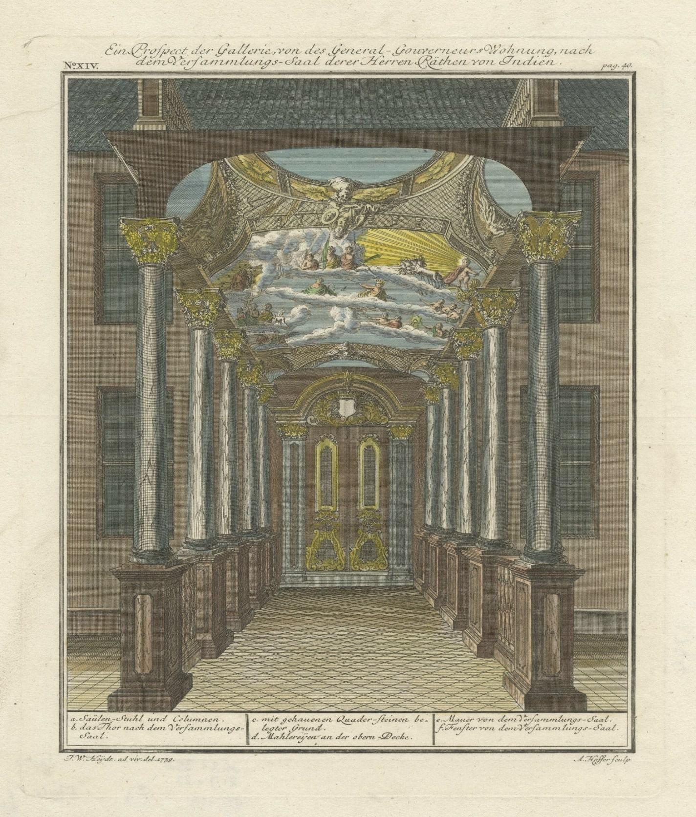 Print of the Interior of the Governor General's Home on Java (Indonesia), 1739 In Good Condition For Sale In Langweer, NL