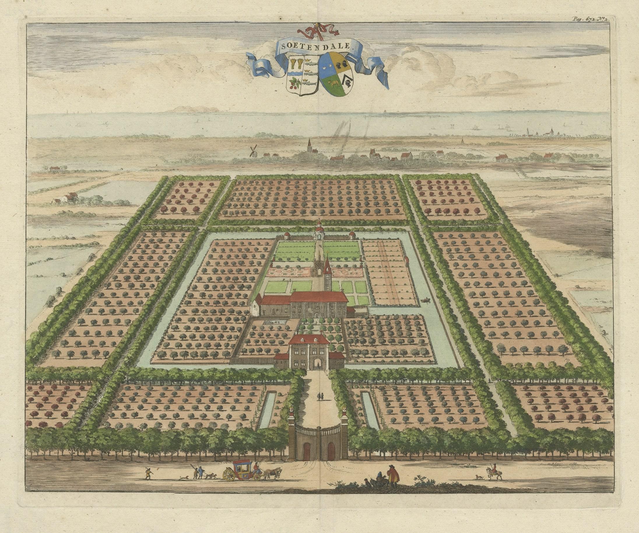 Druck des Soetendale-Anwesens, Zwischen Grijps und Serooskerke in Zeeland, 1696 (Papier) im Angebot