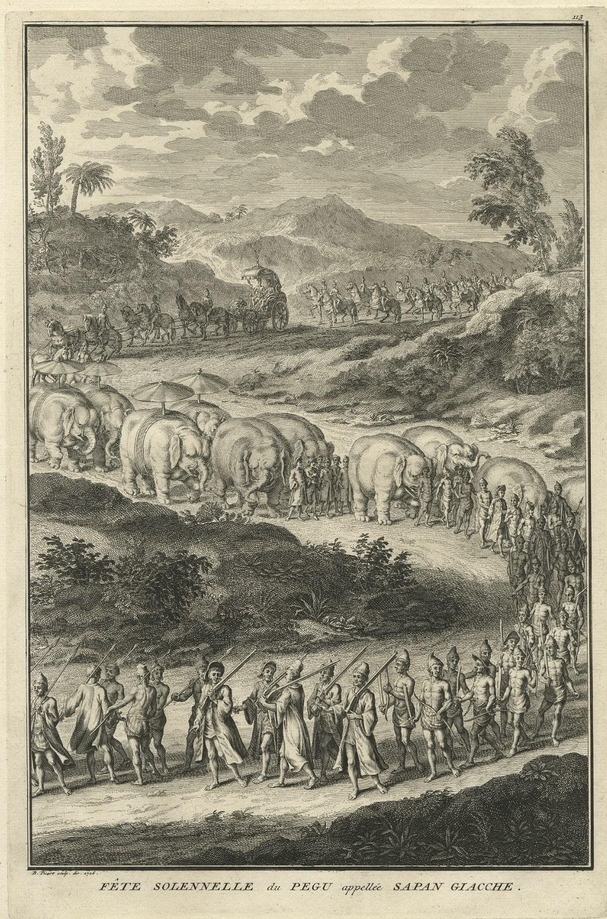 Print of the Solemn Celebration Sapan Giacche in Pegu, Burma 'Myanmar', 1725 In Good Condition For Sale In Langweer, NL