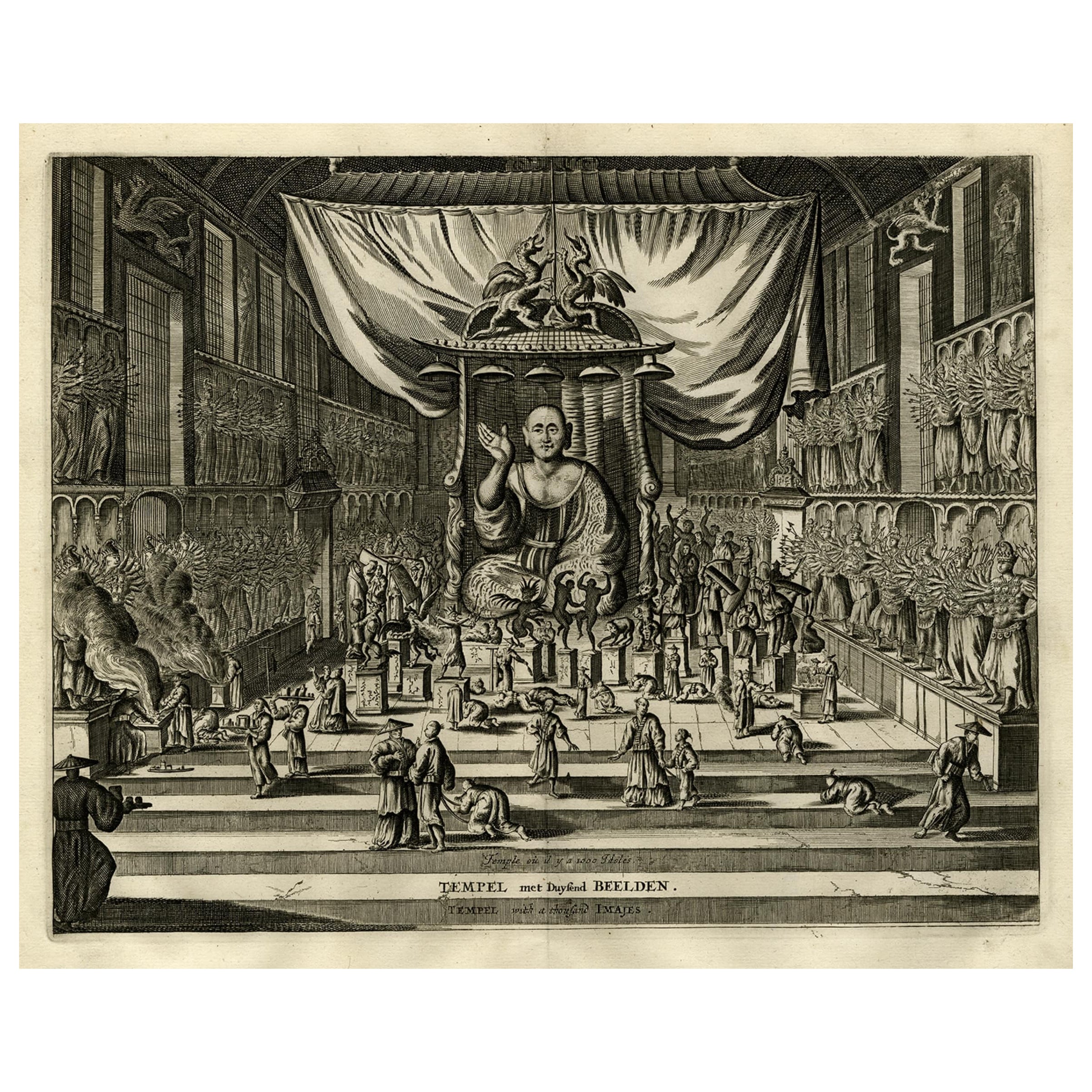 Druck des Tempels von Sanjusangen-Do „Thousand Armed Kannon“ Kyoto, Japan, 1669