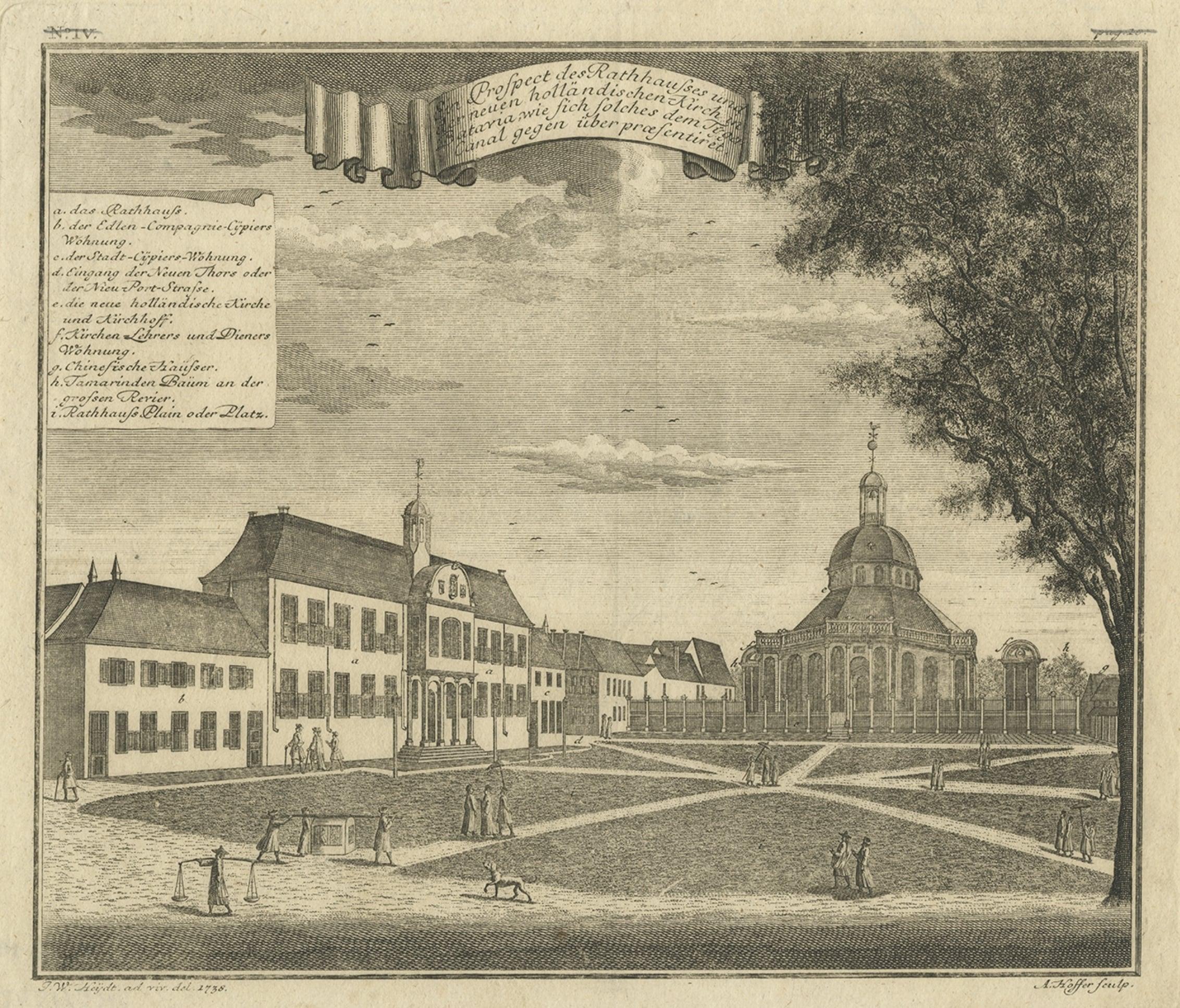 Print of the Town Hall & the Dutch Church in Batavia 'Jakarta', Indonesia, c1740 In Good Condition For Sale In Langweer, NL