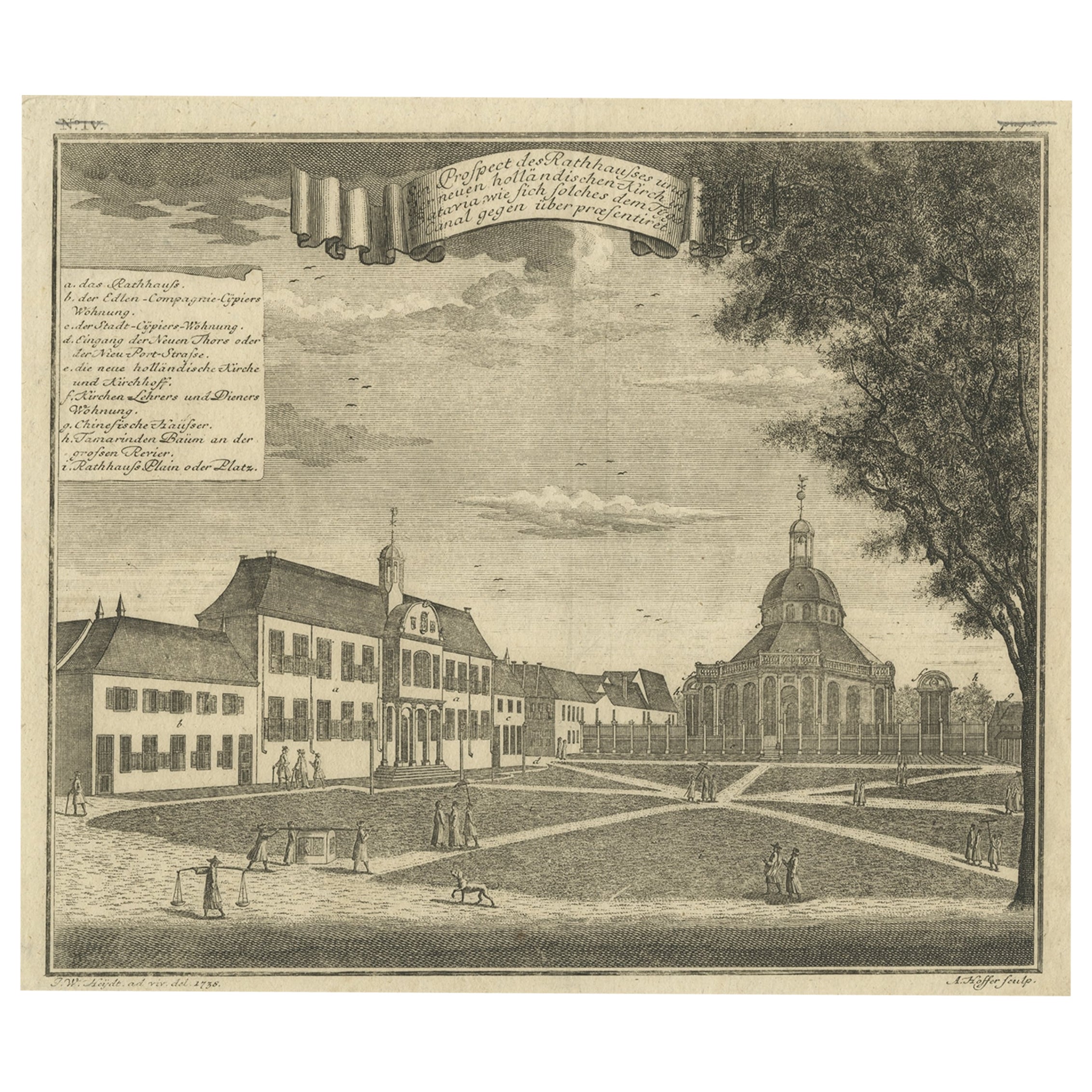 Impression de l'hôtel de ville et de l'église néerlandaise de Batavia « Jakarta », Indonésie, vers 1740