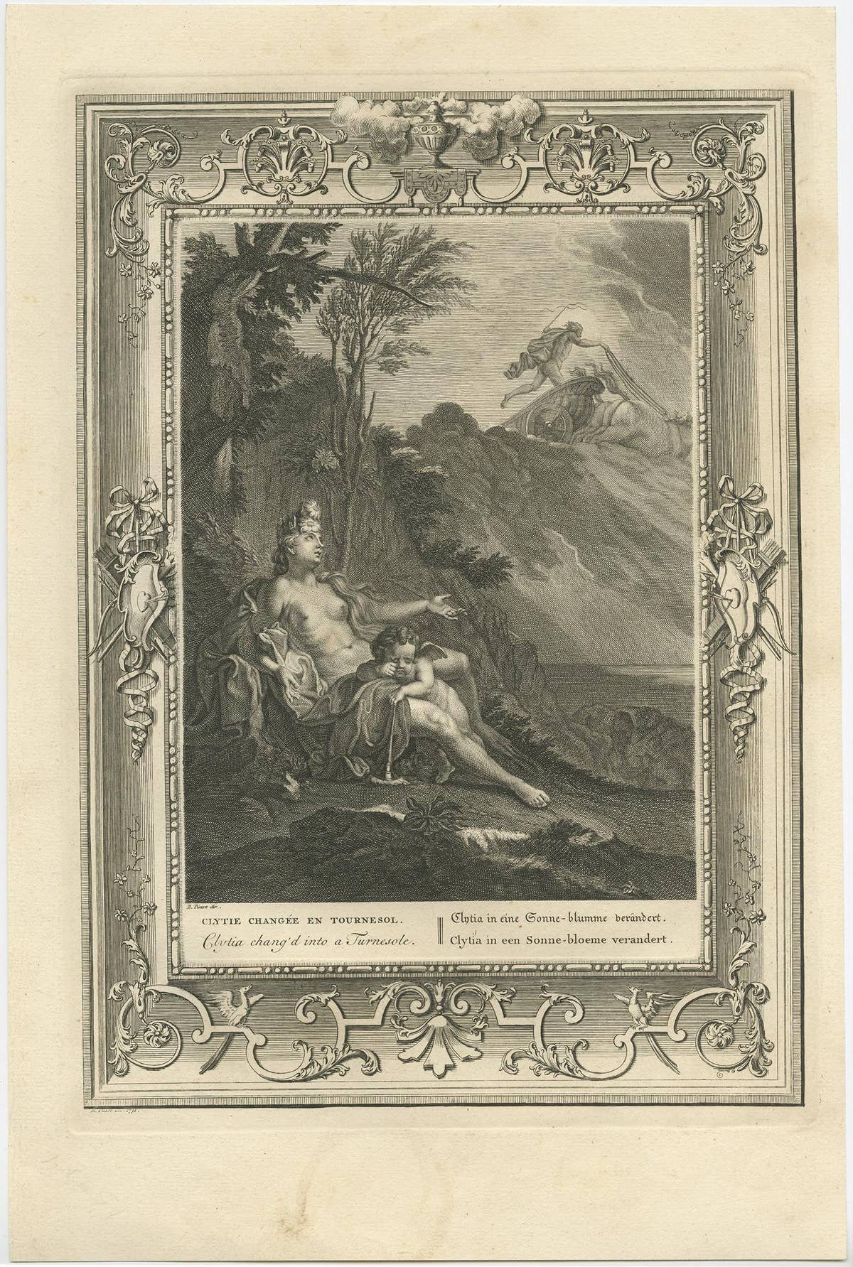 Print of Water Nymph Clytia, Daughter of Oceanus, Turning into a Sunflower, 1733