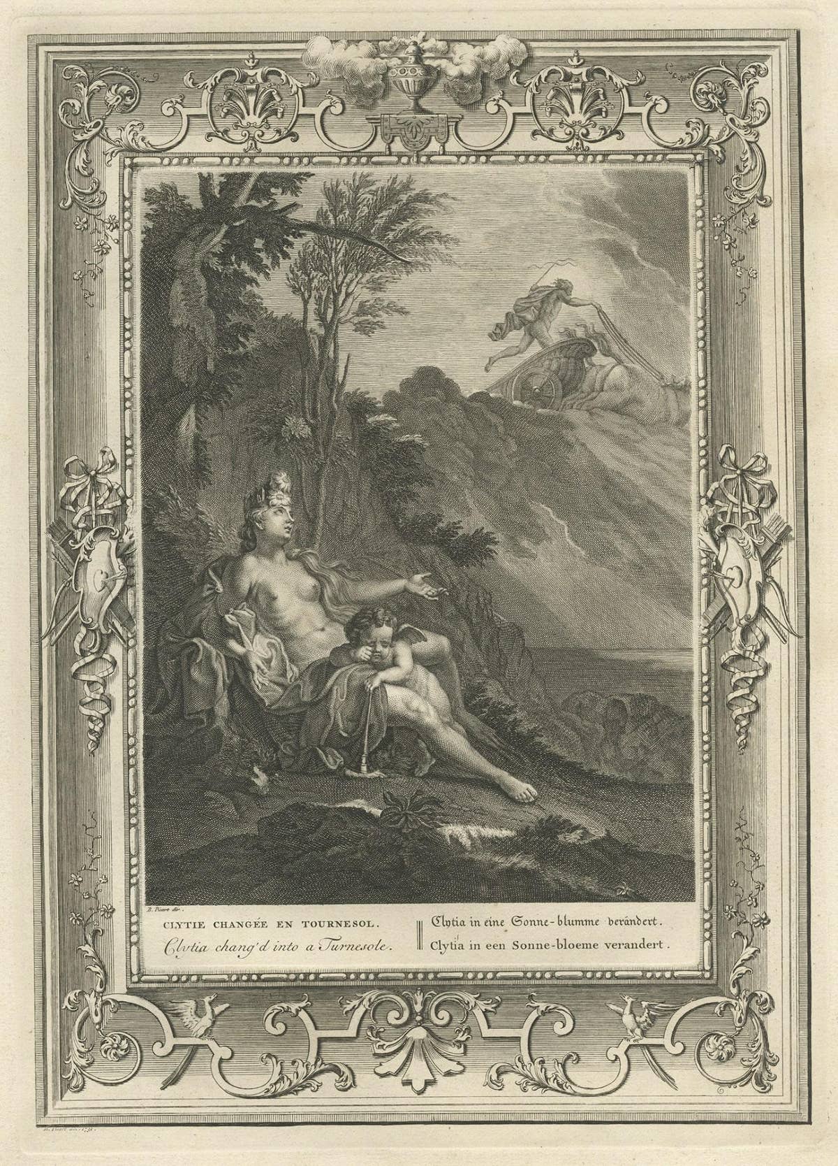 Print of Water Nymph Clytia, Daughter of Oceanus, Turning into a Sunflower, 1733