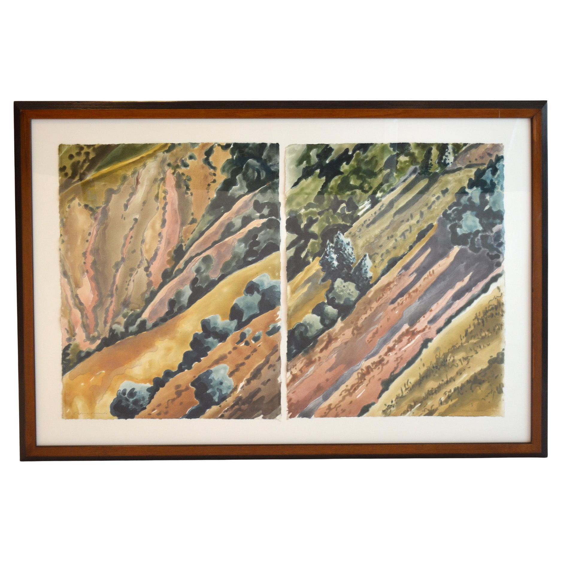 Druck auf Papier von Catherine Kernan 'Oaxaca Hillside' 1989 Monotypie Diptychon USA