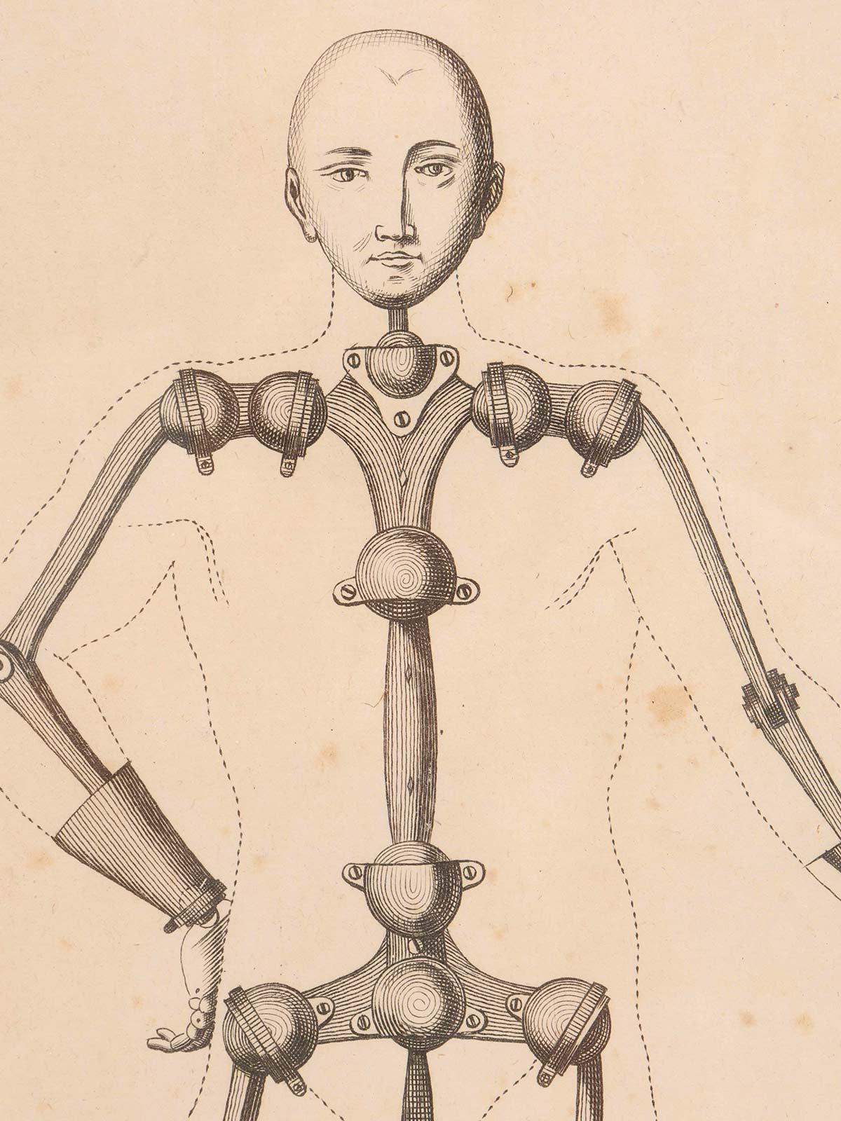 Mid-18th Century Print on paper depicting a dummy, Italy 1750-1800.  For Sale