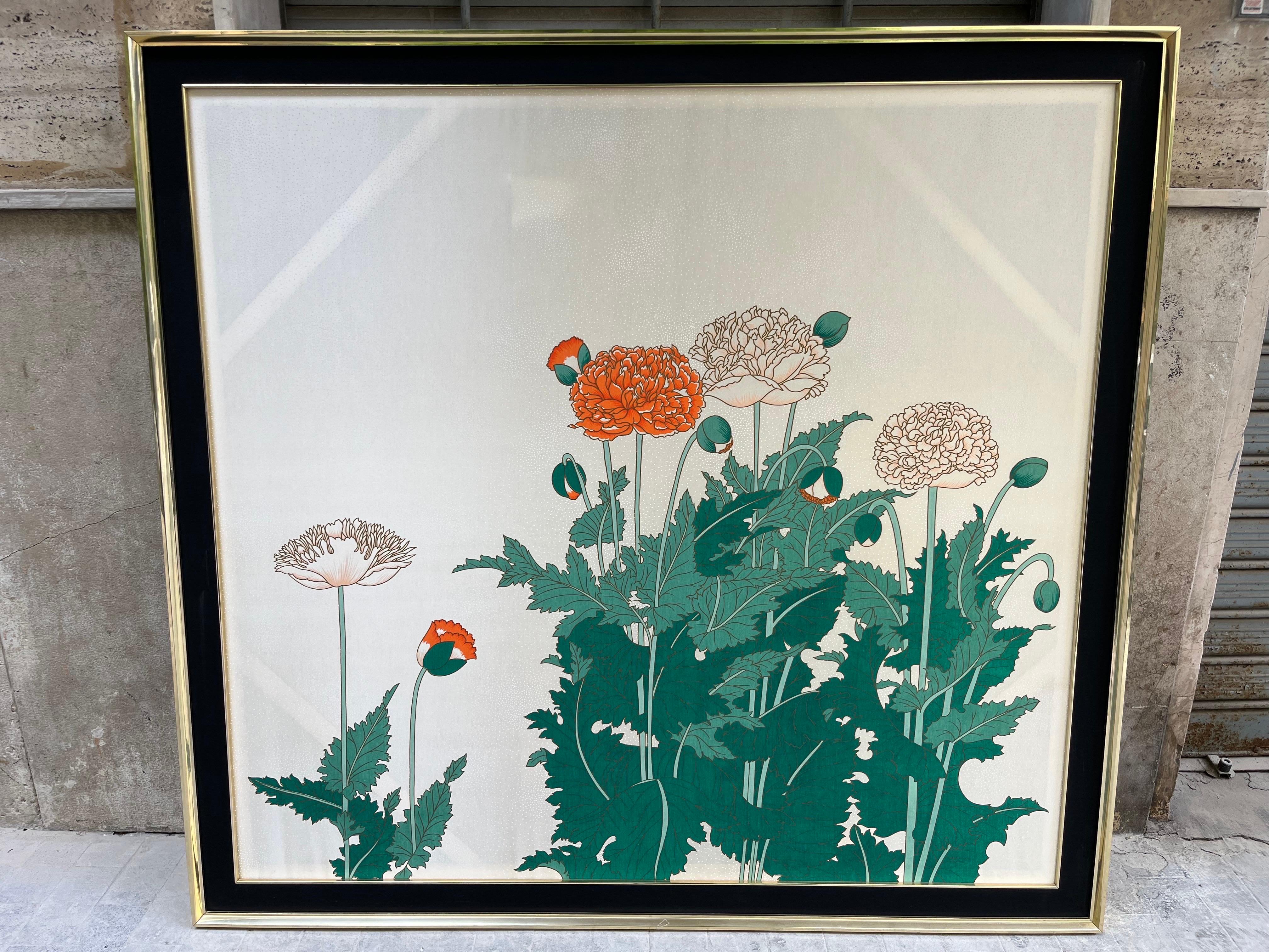 Print on Silk with Brass Frame Top Vintage 1970s In Good Condition For Sale In Foggia, FG