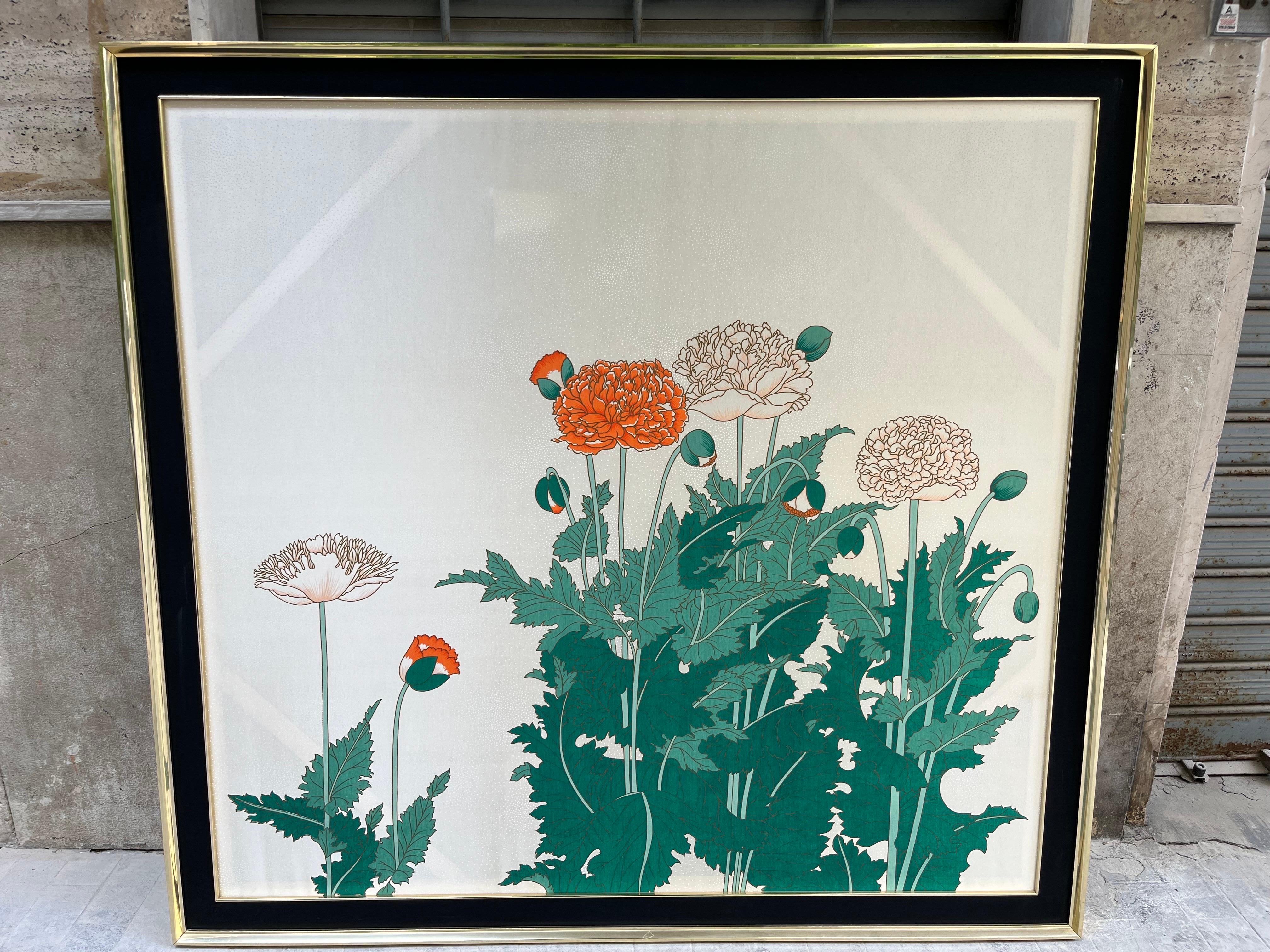 Print on Silk with Brass Frame Top Vintage 1970s For Sale 1