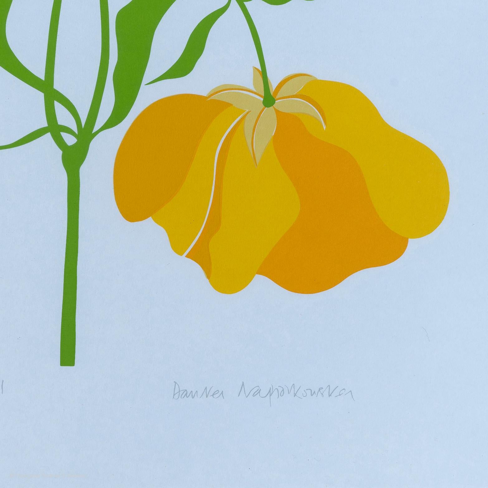 Mid-Century Modern Print Pair Buttercups Poppies Yellow Red For Sale