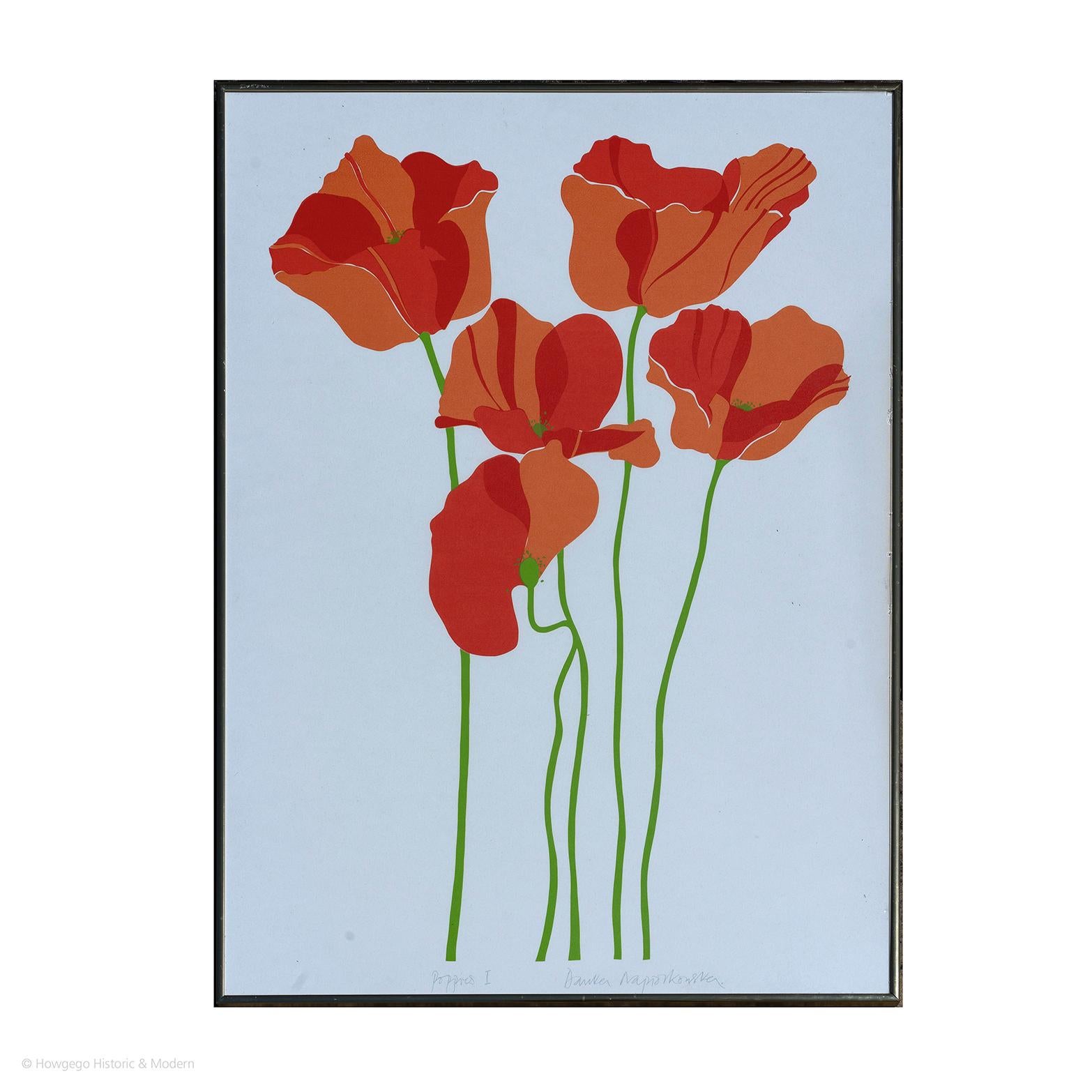 20th Century Print Pair Buttercups Poppies Yellow Red For Sale