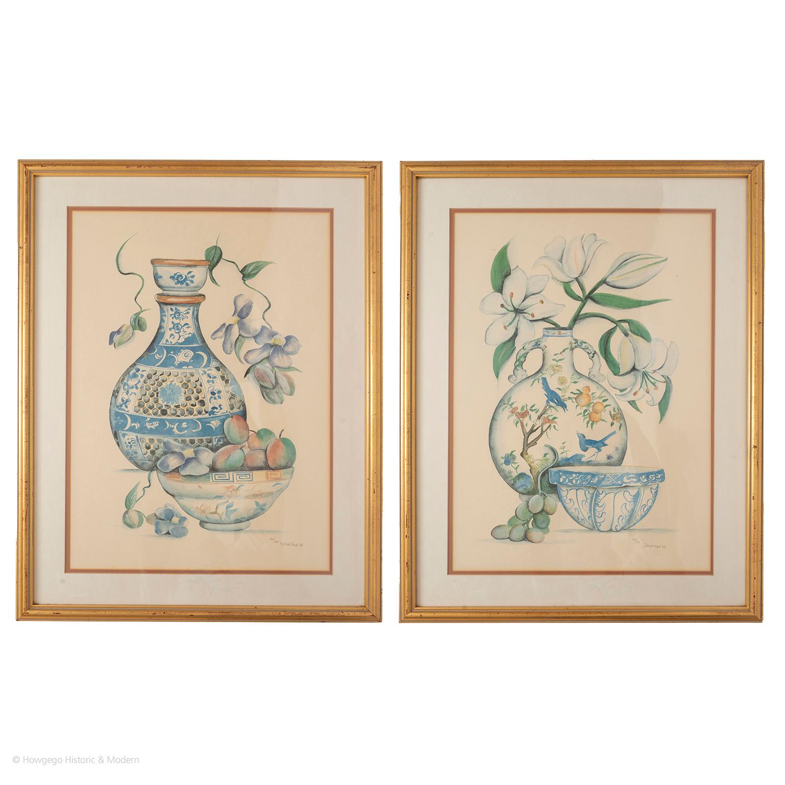 Mandy Belmokhtar 
Pair of prints depicting Chinese vases and bowls with fruit and flowers
Inscribed 200/500 & signed Belmokhtar 88
Visible sheet length 50cm., height 61cm.,
Length 57.5cm., 22 1/2