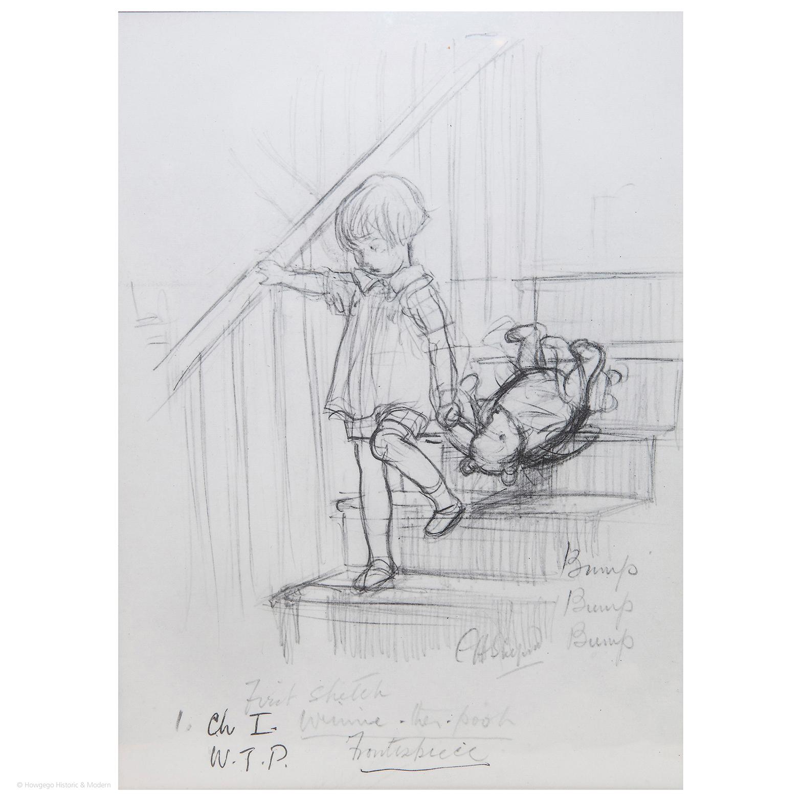 - Charming vintage print of one of the best-known illustrations in children's literature.
- This illustration was the first depiction of Winnie-the-Pooh and Christopher Robin. It was reproduced on page xvi of Winnie-the-Pooh (Methuen, 1926) where