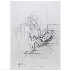 Print Pencil First Sketch Winnie the Pooh Frontispiece Bump Bump Bump